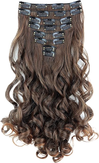 CAISHA by PRETTYSHOP XL 18" 7 Pieces Set CLIP IN EXTENSIONS Hairpiece Wavy Brown Mix CE18-1