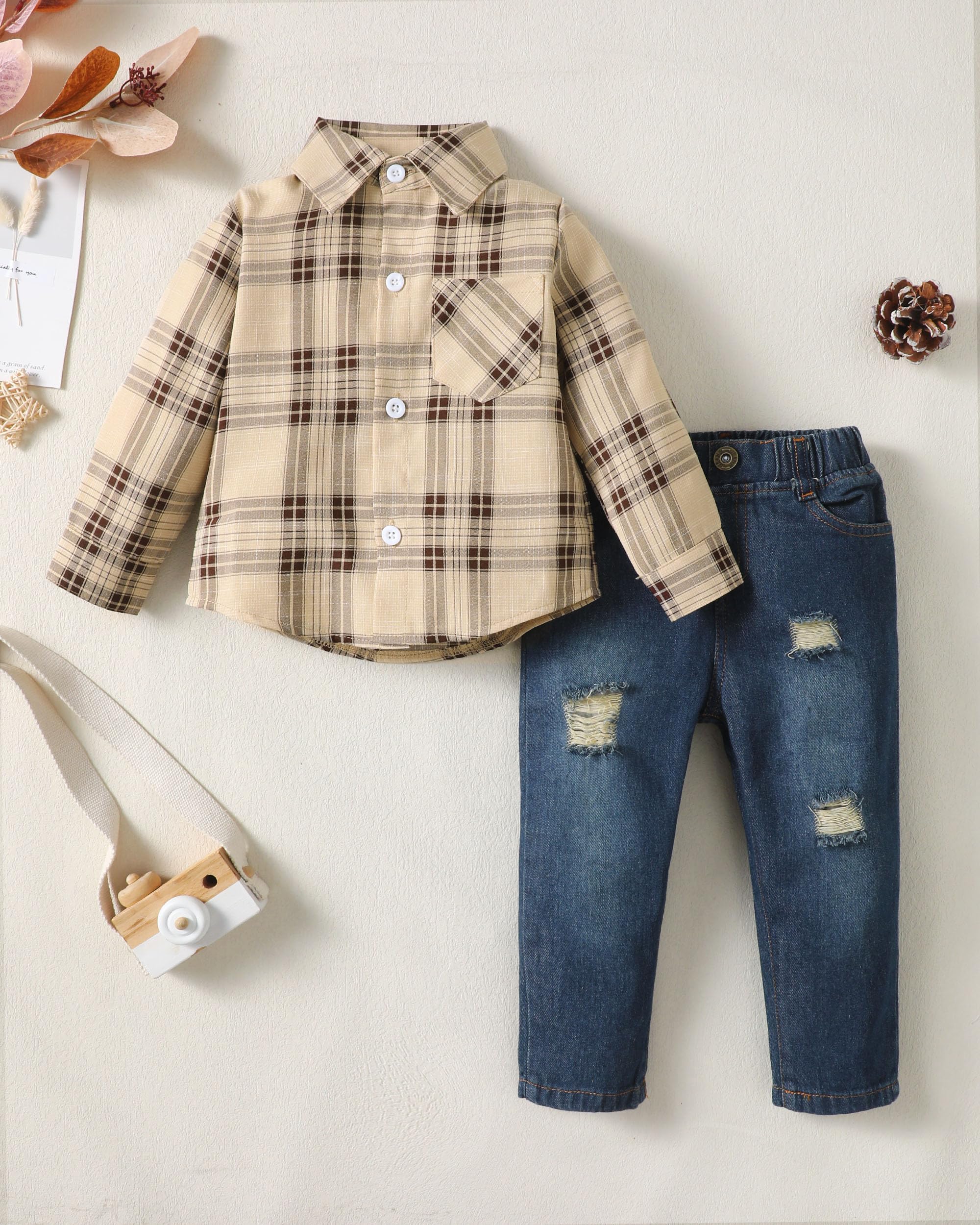 XUANHAO Conjunto de ropa de bebé para niños de 12, 18, 24 meses, 2T, 3T, 4T, 5T, pantalones vaqueros, ropa de otoño e invierno