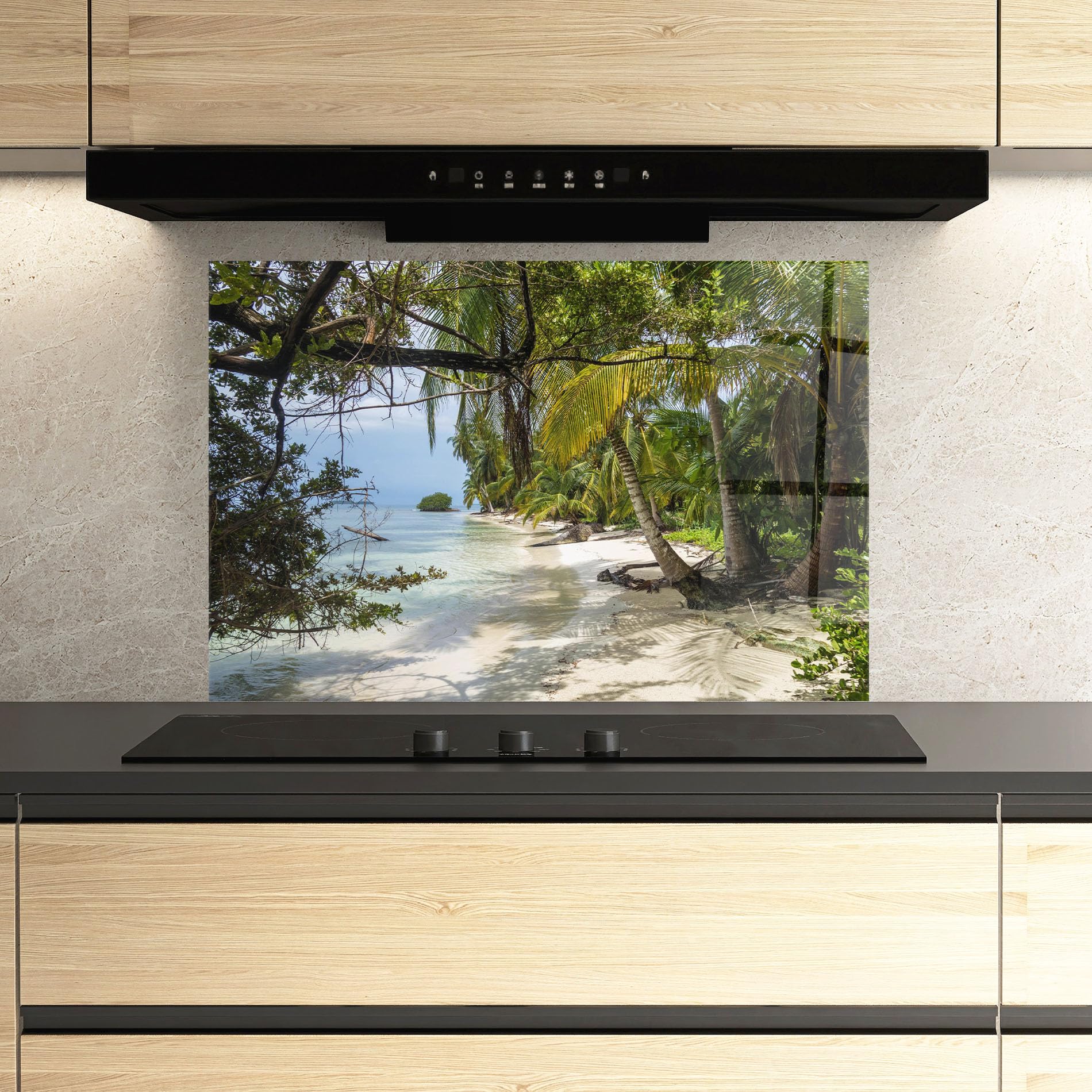 ARTHUB® Crédence de Cuisine en Verre 70x100 cm, Island Beach | Protection Contre Les éclaboussures, Revêtement Mural en Carreaux, Plaque en Verre, Verre trempé, Paysages, Plages