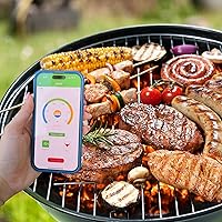 Vista 7 de Termómetro digital de carne con sincronización para parrilla, digital, inalámbrico, doble sensor, Bluetooth, para barbacoa, para cocinar, ahumar