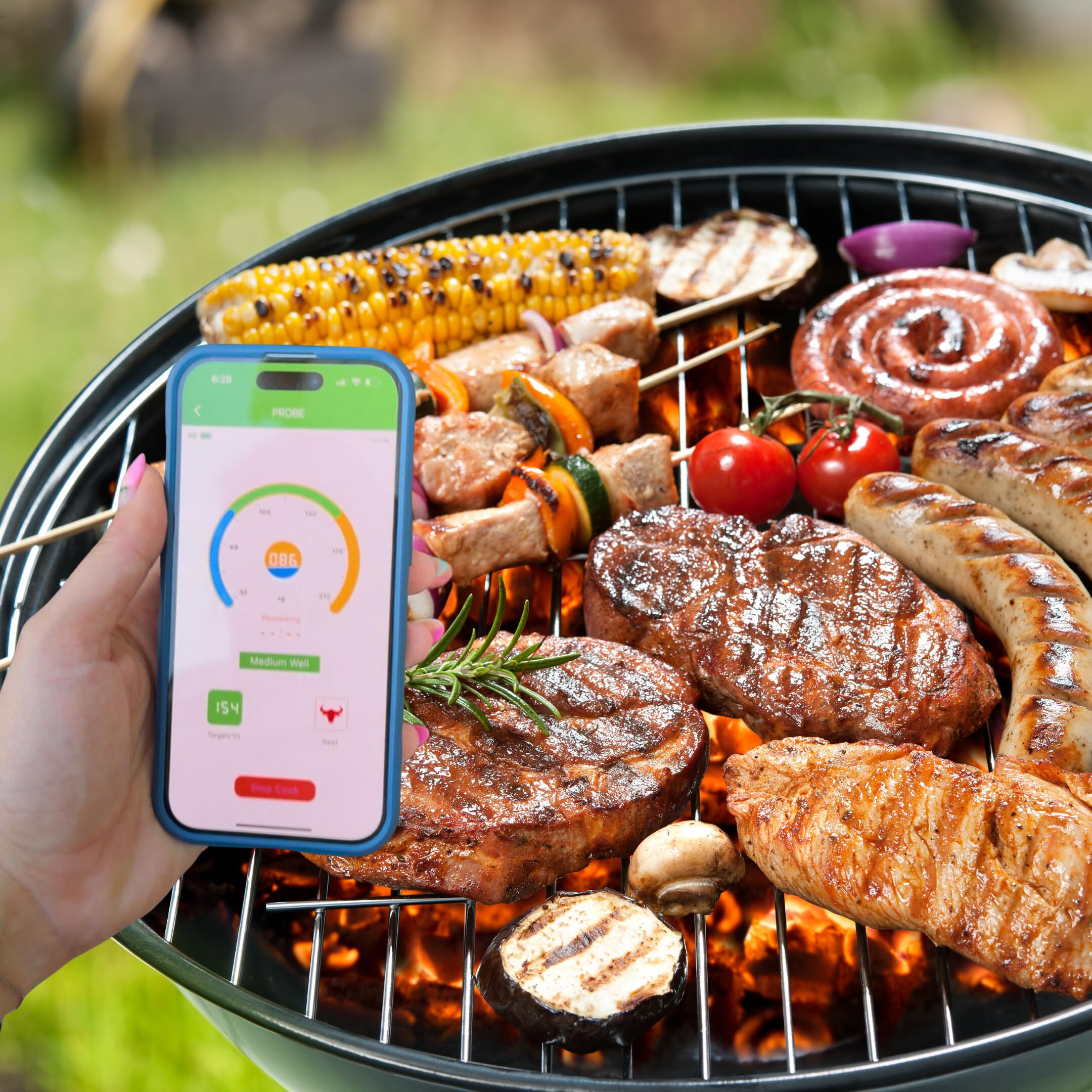 Digitales Fleischthermometer Kabellos Bluetooth Dual Sensor BBQ Küche Räucherofen Wasserdicht mit USB-C Ladekoffer App-gesteuert 40m Reichweite