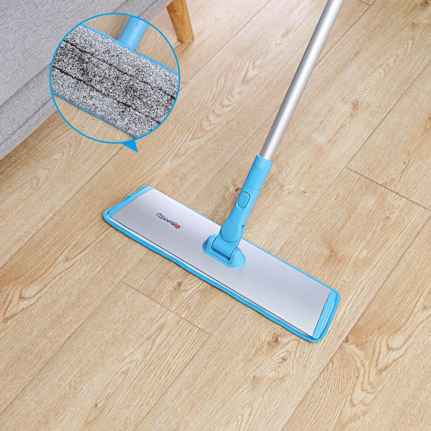 CLEANHOME Microfiber Mop Aluminum, Floor Cleaning Dust Mops with Extension Pole and Washable Replacement Pads for Hardwood Cleaning, Blue