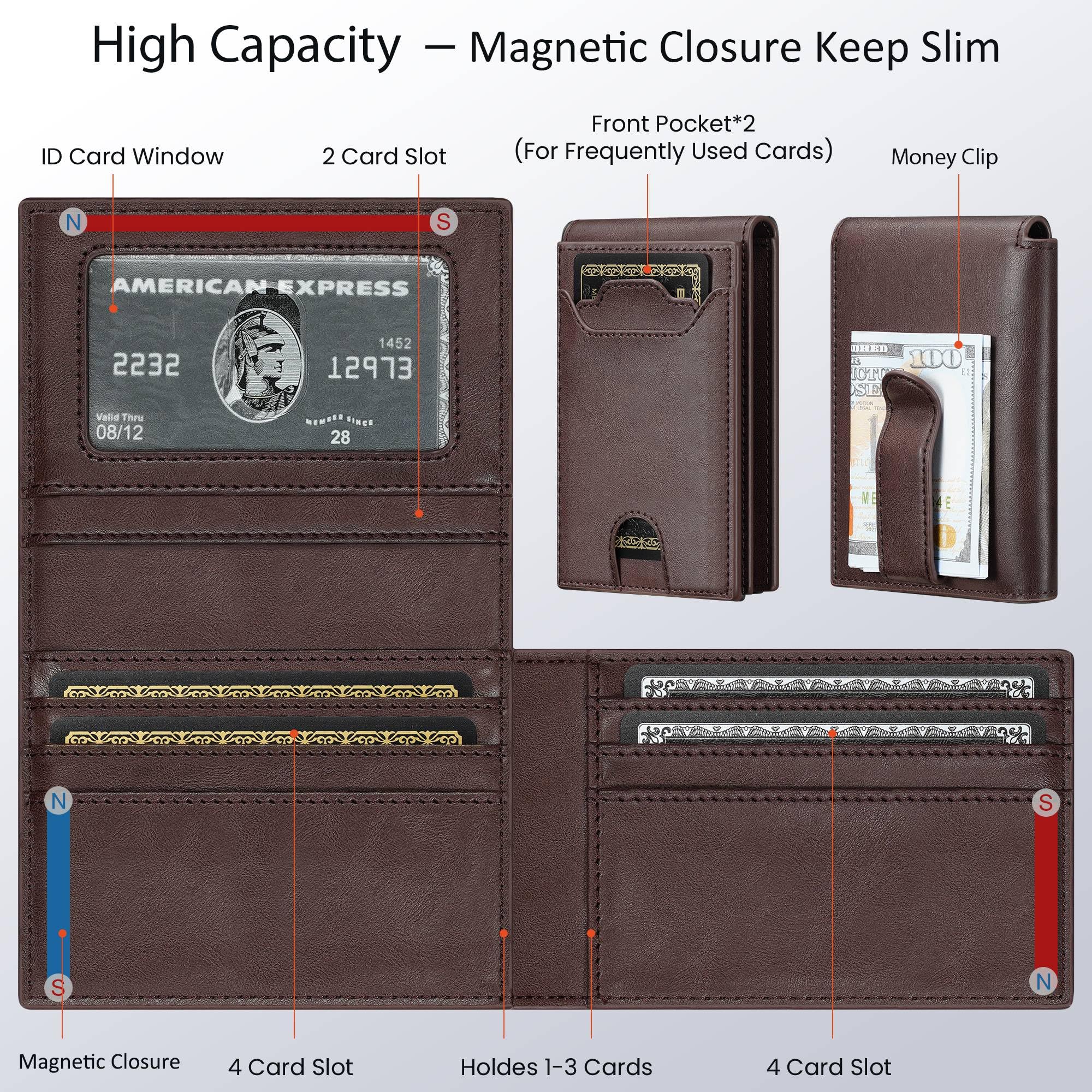 furid Leather Slim Wallet for Men Minimalist: Magnetic Closure Bifold Front Pocket Wallets with Money Clip - Rfid Credit Card Holder Wallet - Gifts for Men at Birthday