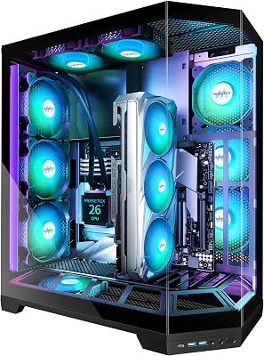 MUSETEX PC Case, Vertical GPU Mounting Design, Pre-Installed 5 PWM ARGB Fans, 360MM RAD Support, ATX Mid-Tower Gaming PC Case with Type-C, 270° Full View Tempered Glass, Black(GR3)
