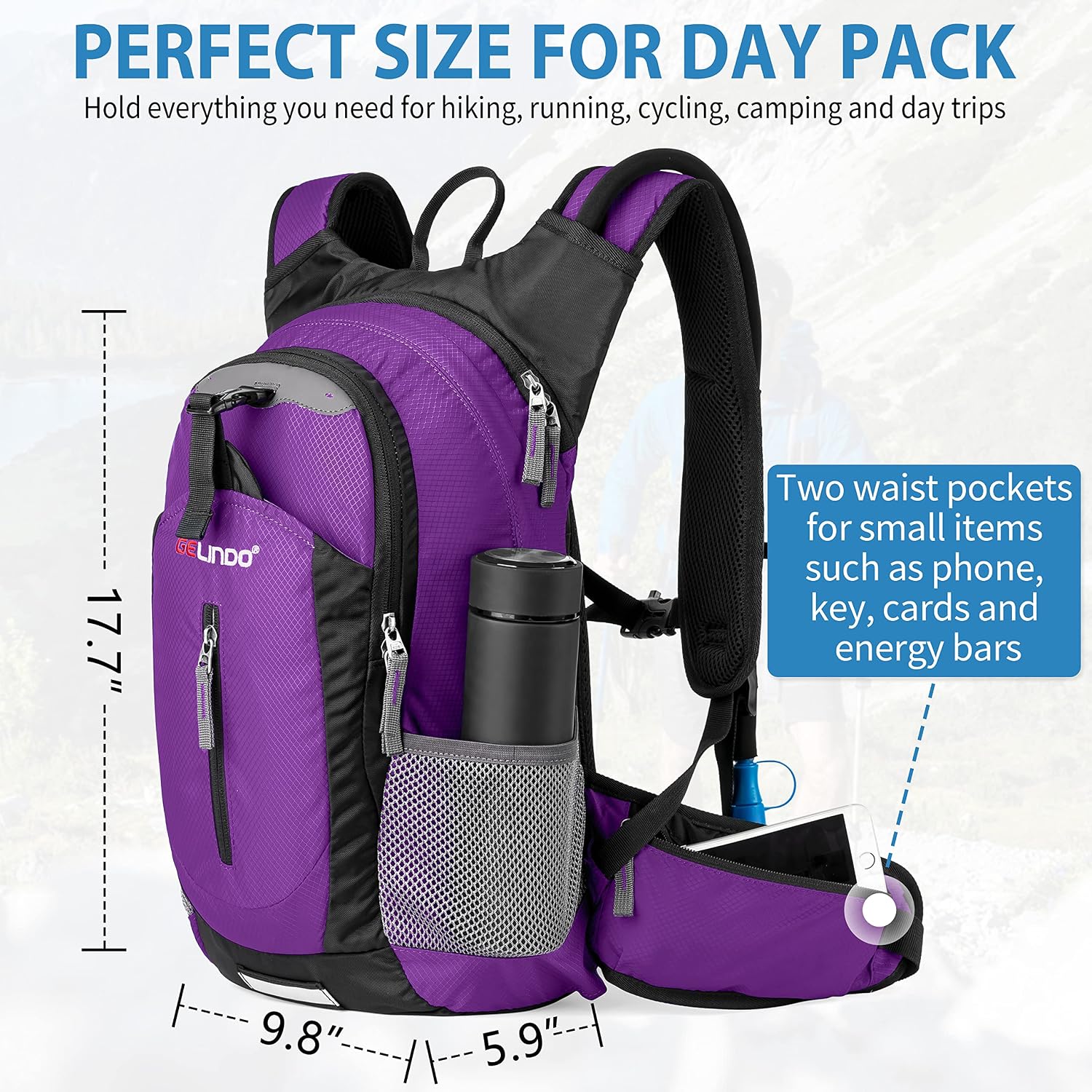 GELINDO Insulated Hiking Hydration Backpack - Hiking Hydration Pack with 2.5L Water Bladder