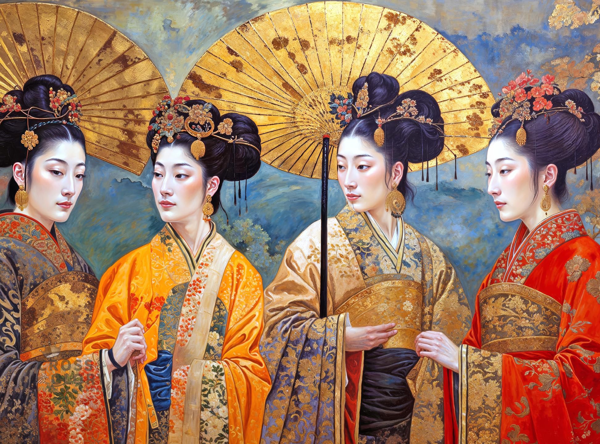 Cross & Glory - Silk and Splendor: an Imperial Puzzle Panorama - 1000 Piece Jigsaw Puzzle for Adults | Tang Dynasty Art | Textured Oil and Watercolour Mix