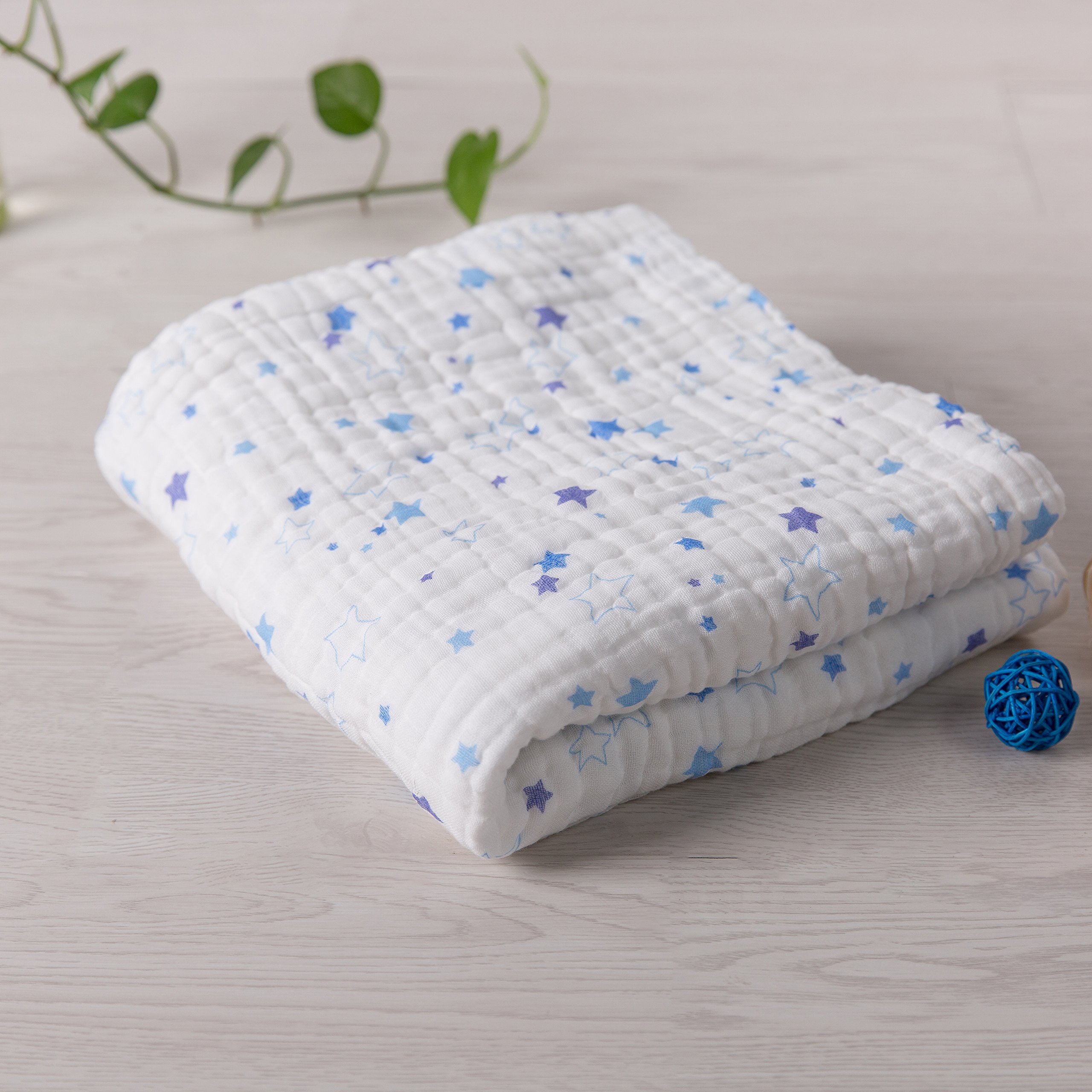 NANPIPER Cotton Muslin Baby Bath Towel, Super Soft and Water Absorbent, 6 Layers Muslin Cotton Warm Baby Blanket for Newborn Infant, Size 42x42 Inches, 1Pcs (Stars)