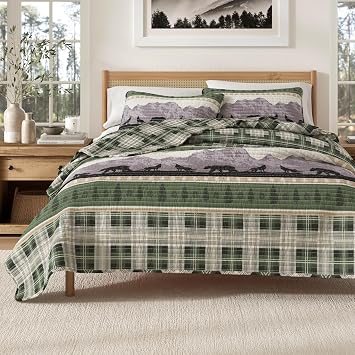 Great Bay Home Lodge Quilt Set - 3-Piece Full/Queen Size Rustic Bedding Set - Lightweight, All-Season, Reversible Bedspread Forest Patchwork