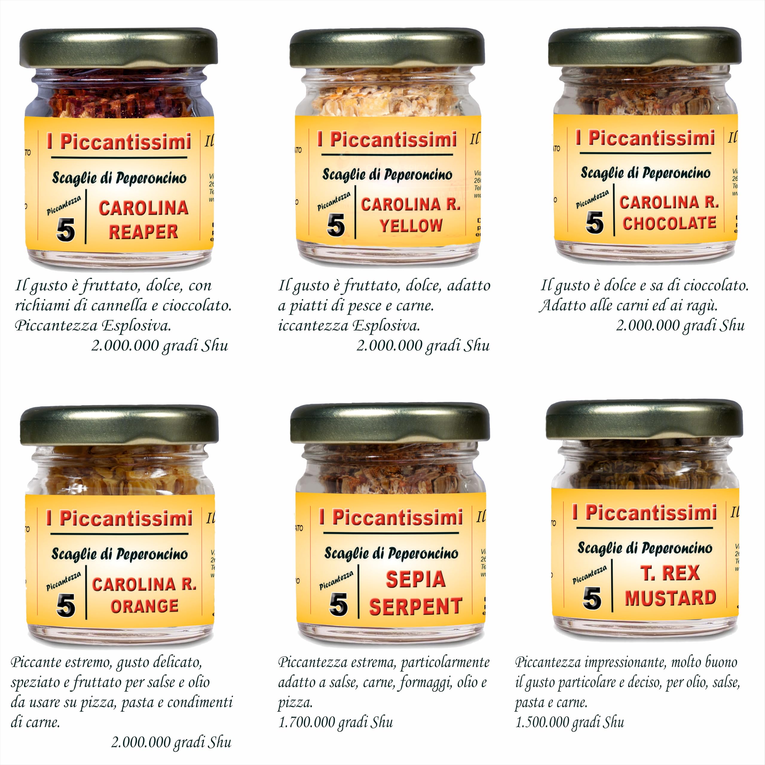 I Piccantissimi - Set 3 Vasetti a Scelta fra oltre 40 gusti di Peperoncino Piccante artigianale - Confezione Personalizzabile.