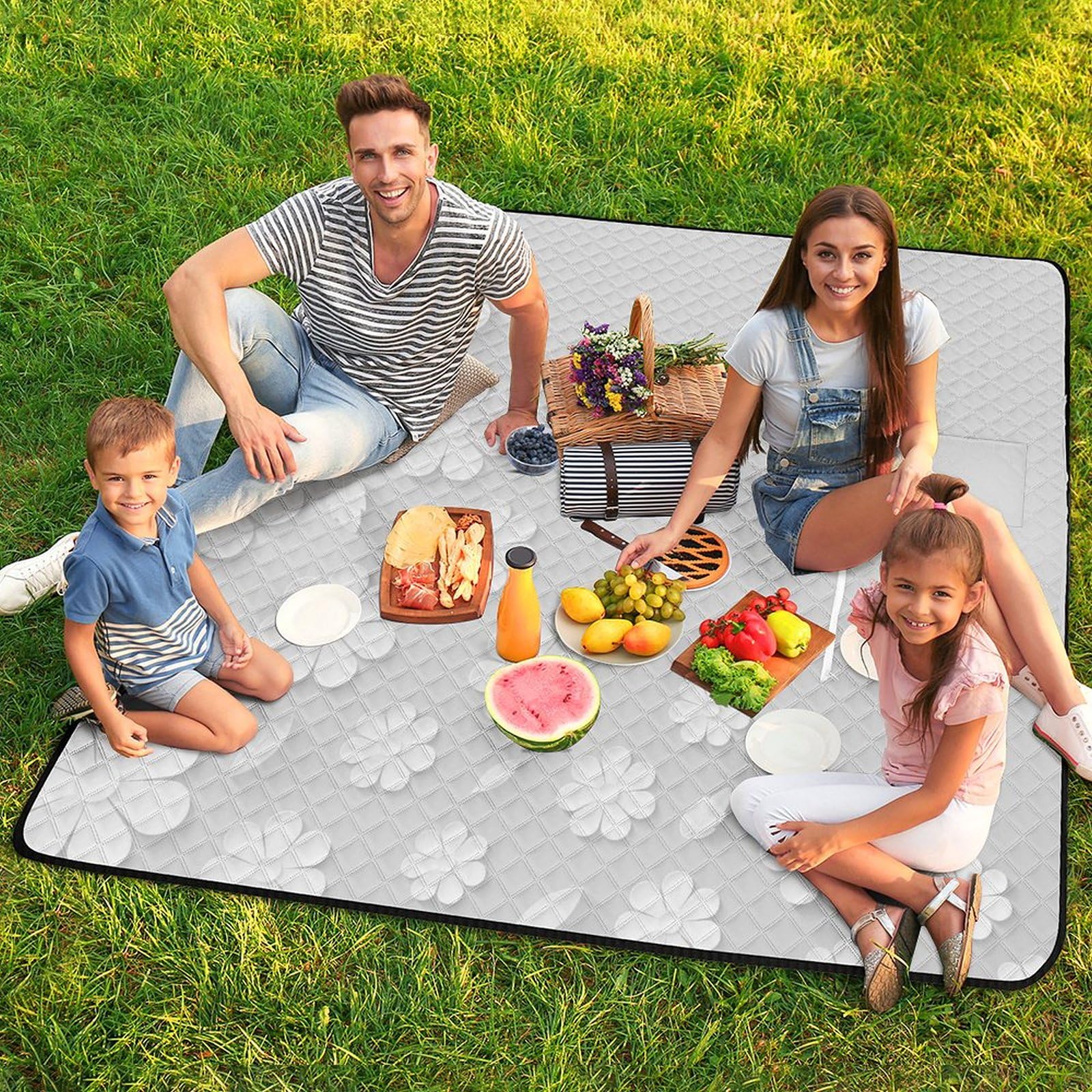 Nadruk 3D kwiaty tło koc piknikowy duży koc piknikowy składany koc wodoodporny bardzo duży koc piknikowy na plażę, kemping, wędrówki, piknik 200 x 200 cm