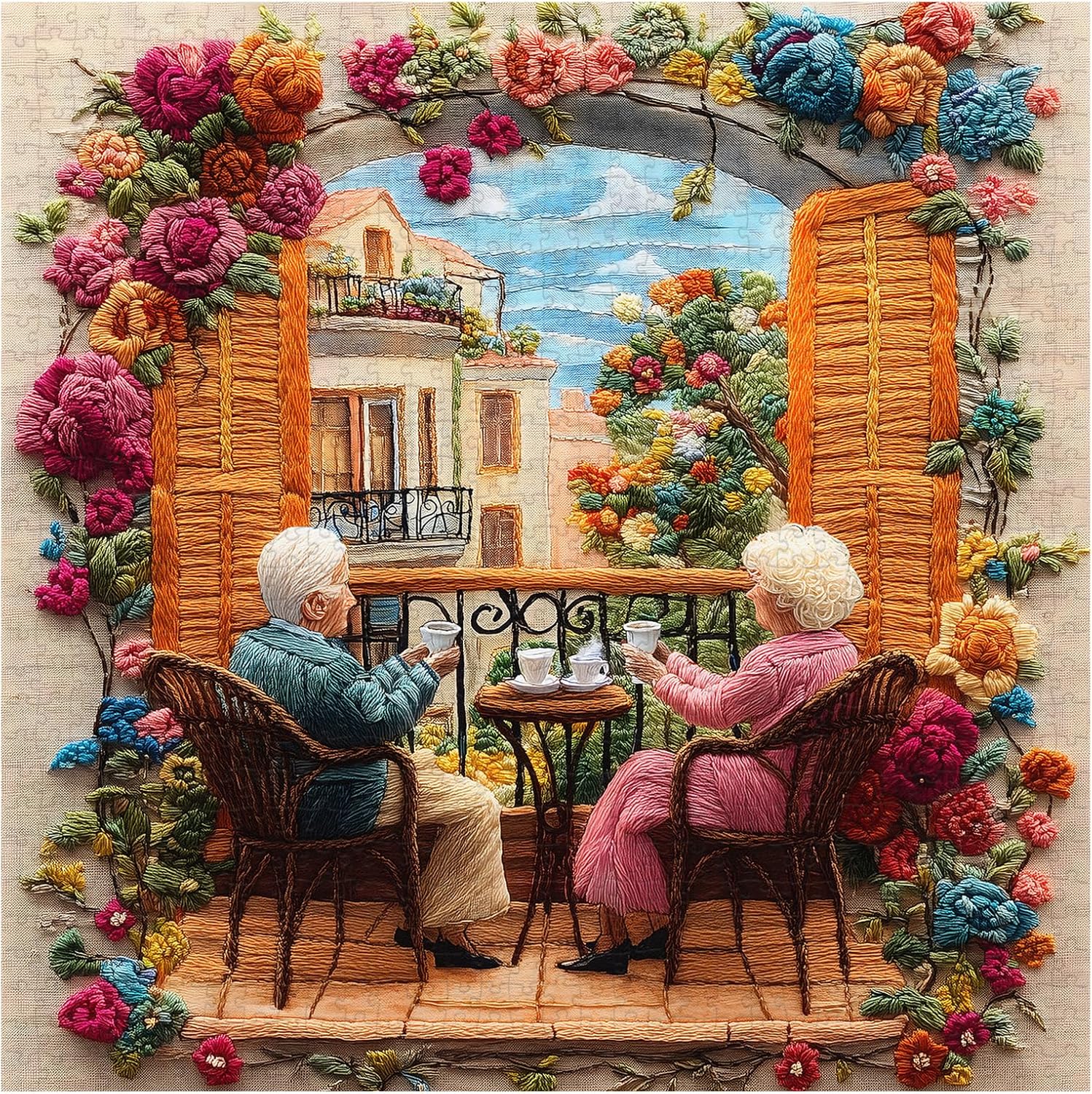 PICKFORU Cozy Afternoon Tea 1000 Piece Puzzle for Adults, Flowers Garden 1000 Piece Puzzle, Grandparent Theme Unique Puzzles as Home Decor