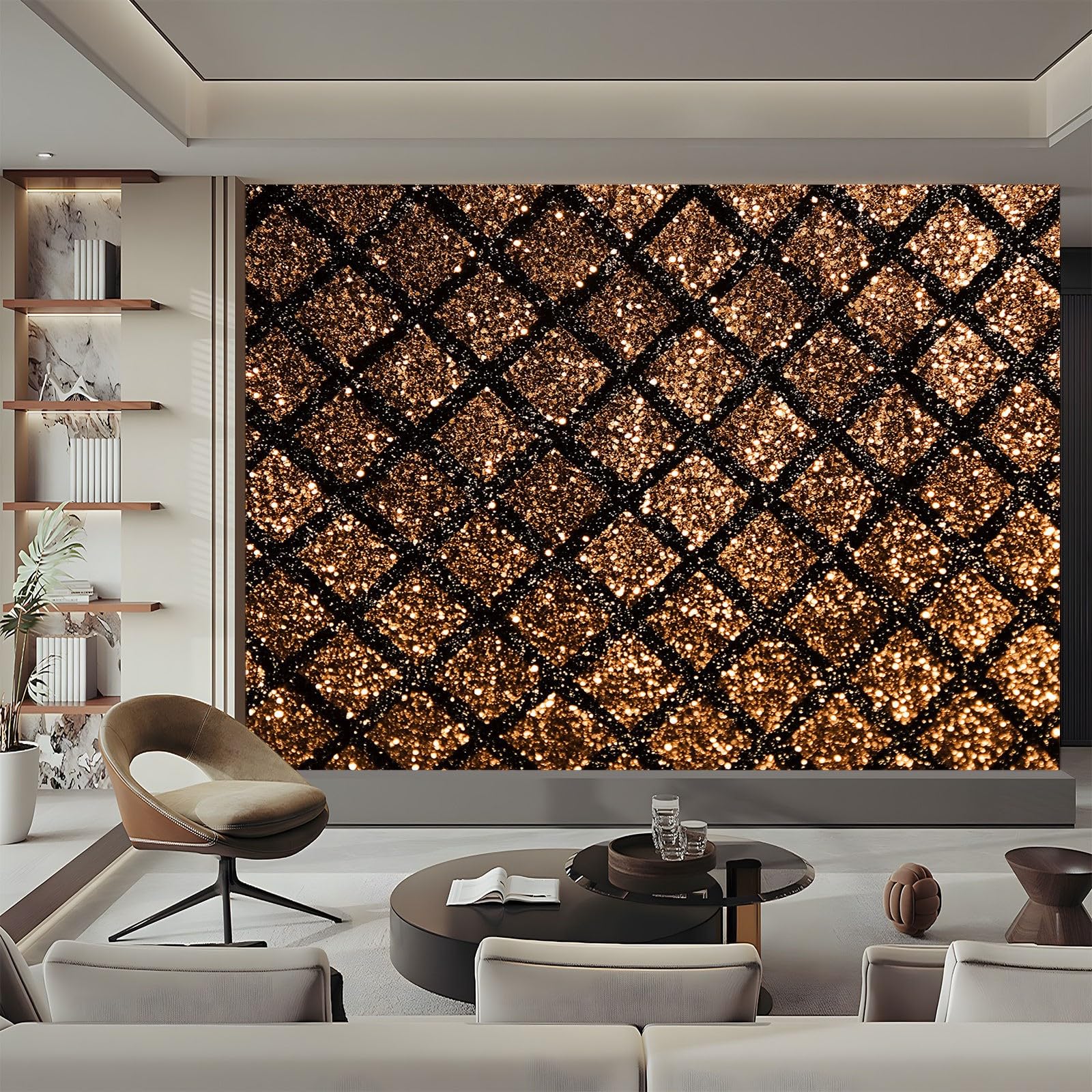 Panoramiczna tapeta tekstura cekiny złota czarna geometria 300 x 210 cm (szer. x wys.) tapeta z włókniny gigantyczny plakat ścienny 3D do salonu pokój dziecięcy dorosły pokój dziecięcy dekoracja
