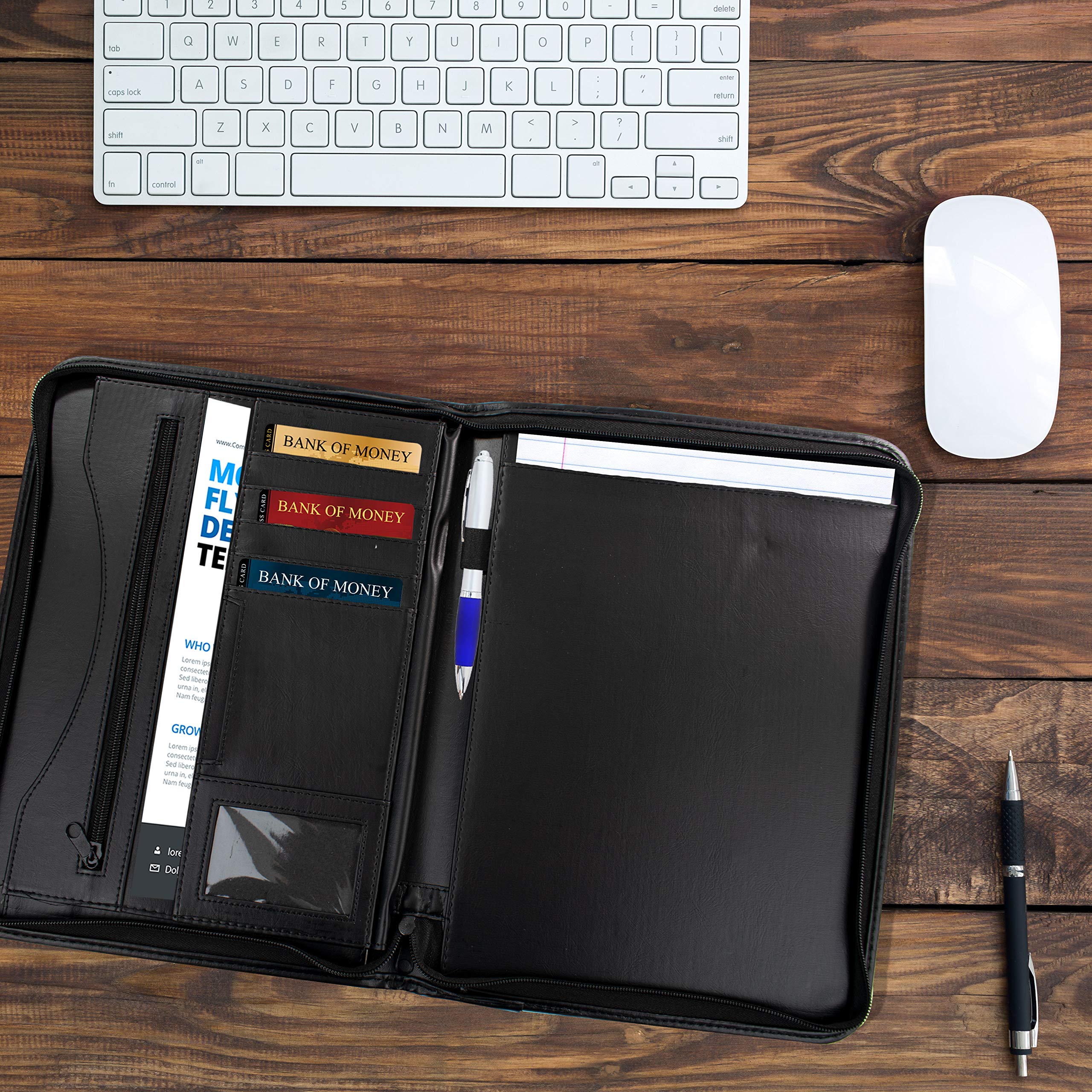Organisateur de fichiers extensible 25 compartiments A4 zippé simili cuir noir