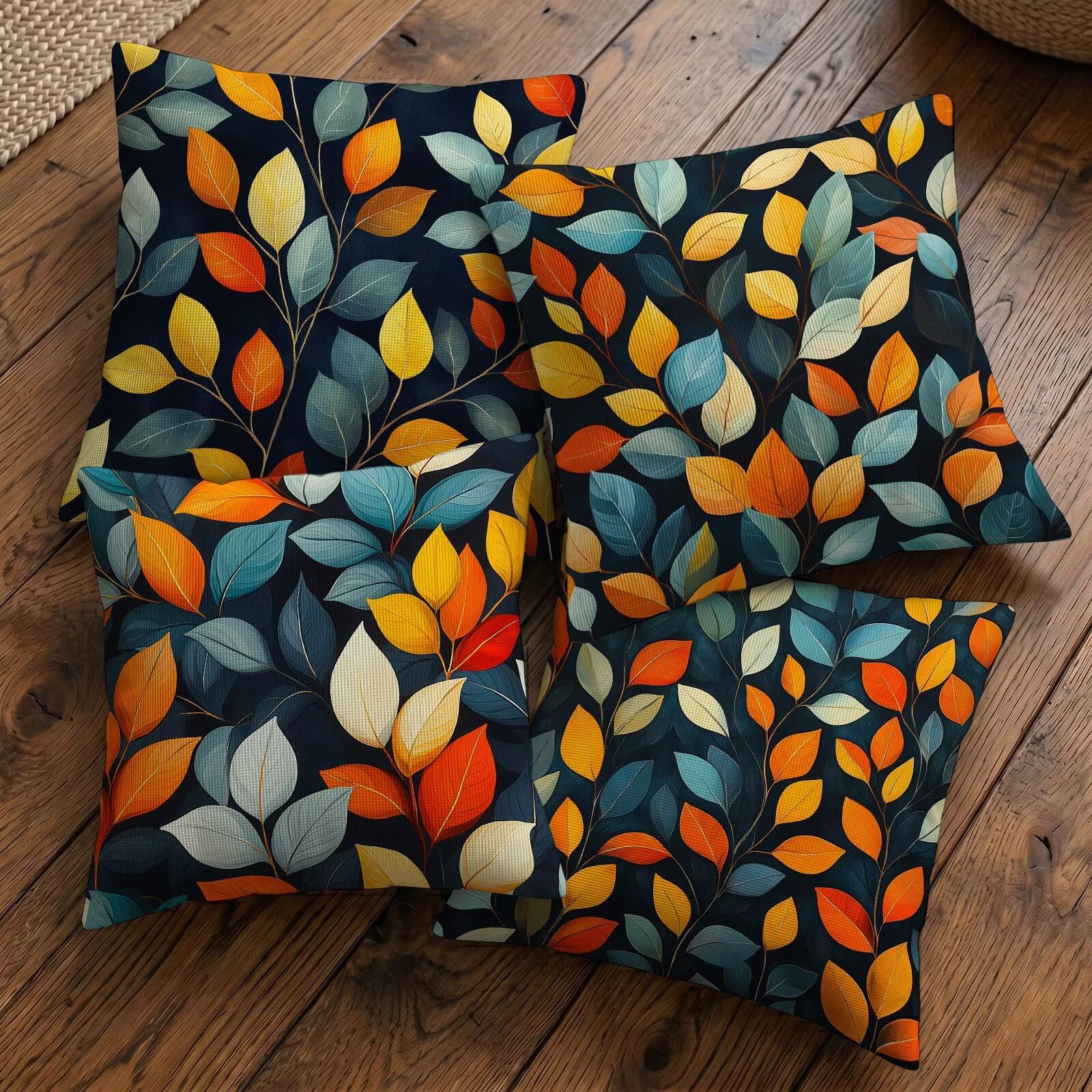 L-O500 Wodoodporne wiejskie poszewki na poduszki 65 x 65 cm, zestaw 4 liści, dekoracyjne poszewki na poduszki na kanapę, sofę, patio, meble ogrodowe, patio, kanapę, dekoracja domu