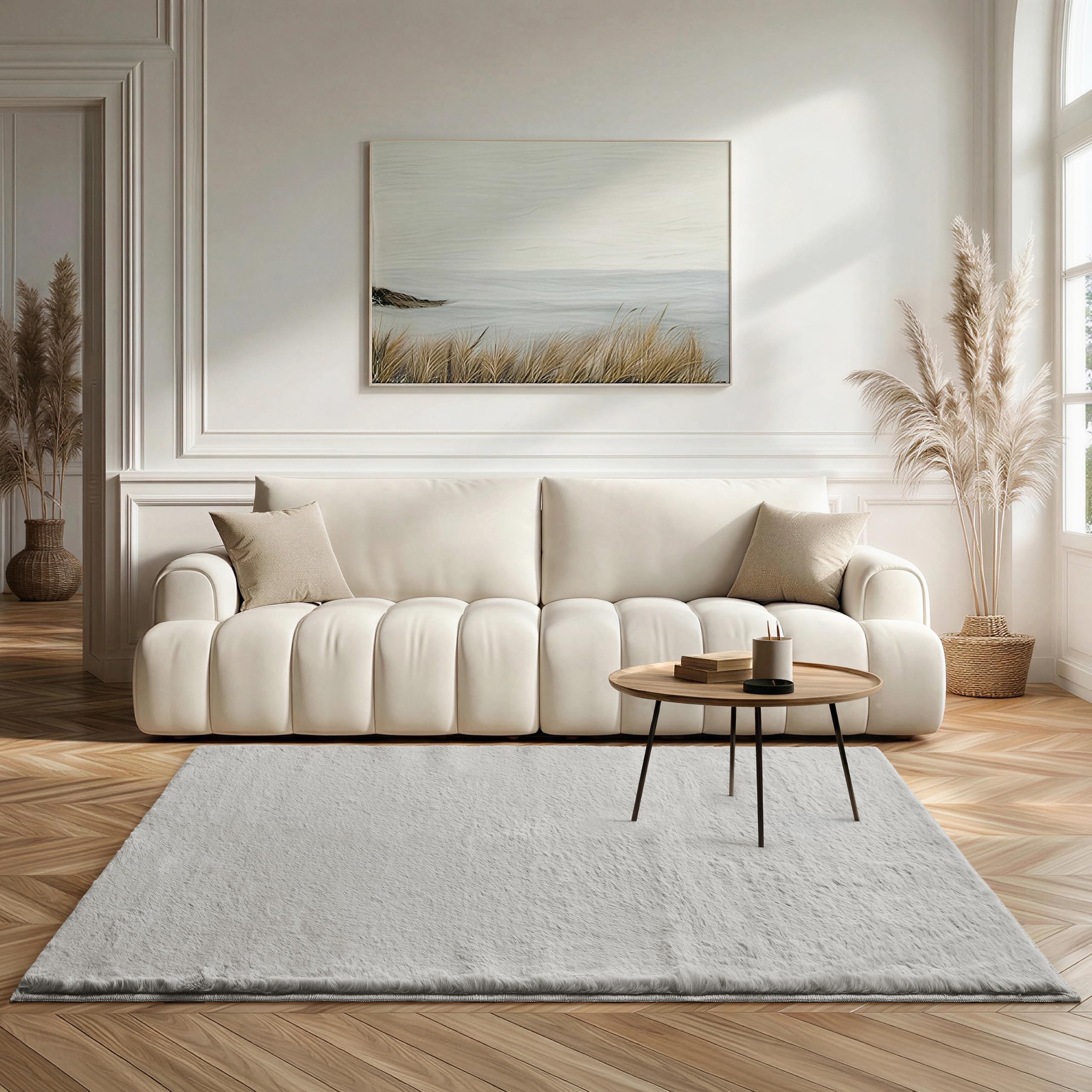 Allure Home Fashions Cosy Softie Faux Fur Rug – Ultra Soft Short Pile Non Slip Area Rug with TPR Backing, Plush Bedroom Rug, Living Room Floor Mat Accent Rug (Dove Grey, 160 x 230cm)