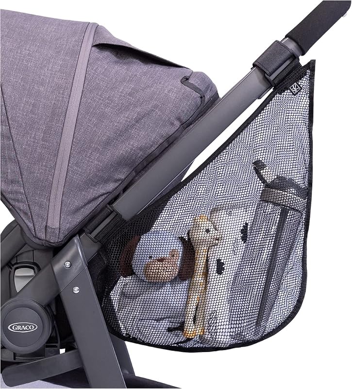J.L. Childress Universal Side Sling Stroller Organizer & Caddy, Black | Stroller cargo net attachment adds easy-access storage for baby essentials to any stroller with secure, non-slip straps