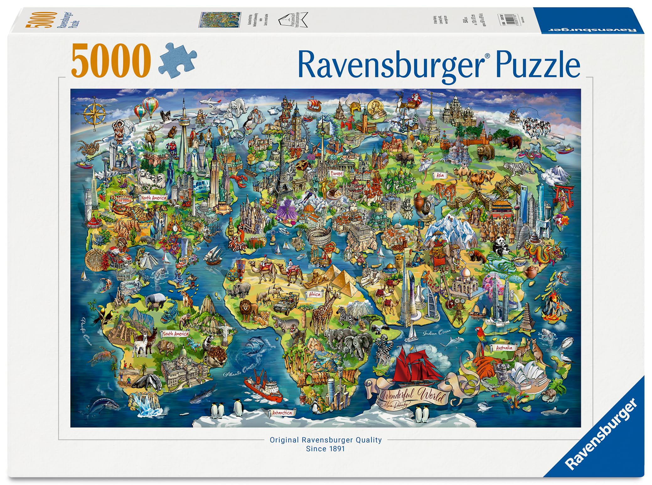 Ravensburger - Puzzle 5000 Piezas Mapa del Mundo Ilustrado, Adultos 153x102 cm