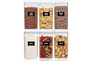 Vtopmart Airtight Food Canisters for Kitchen Organization, Pantry Storage, 6-Pack 1.2L with Lids and Labels