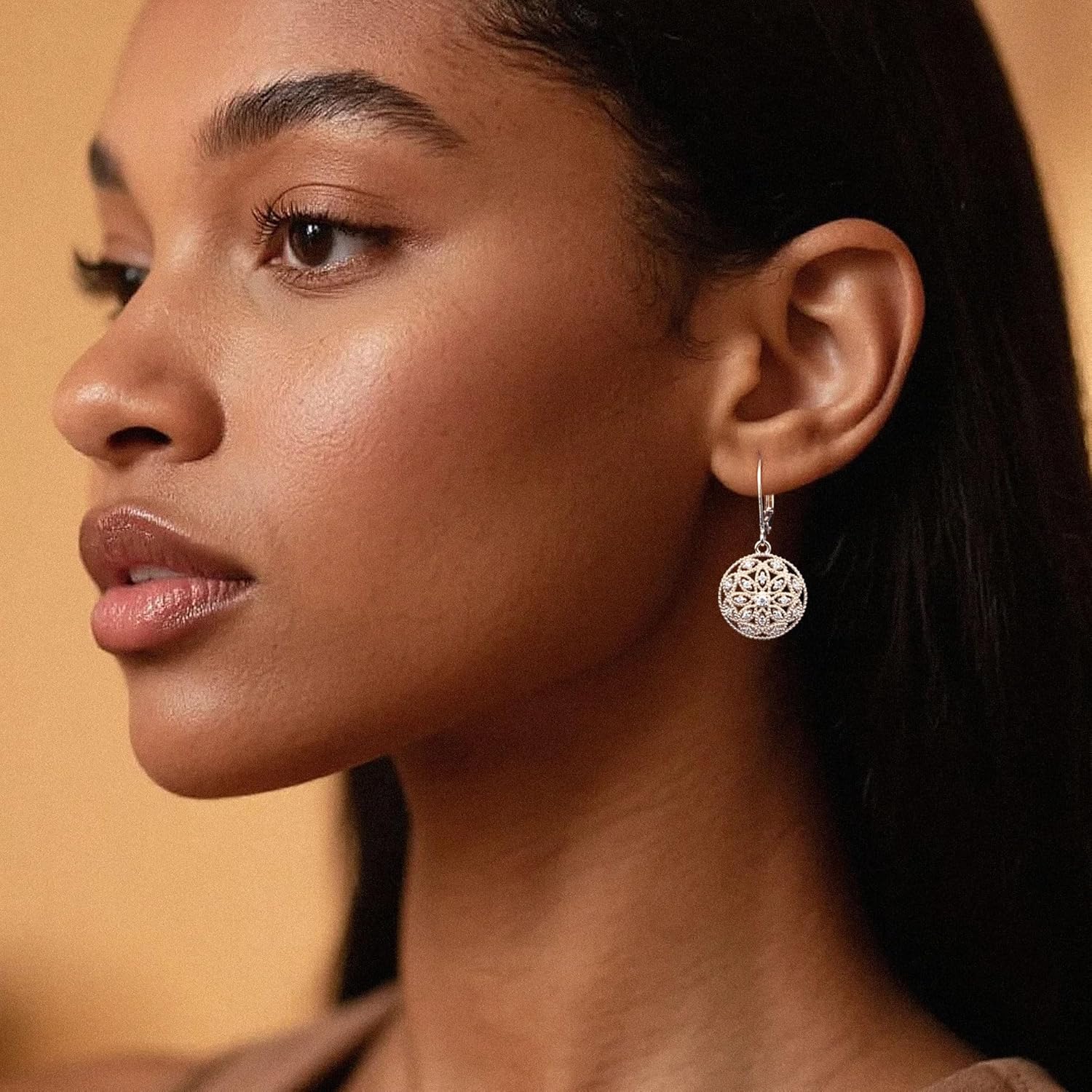 925 Sterling Silver Teardrop Dangle Earrings for Women Cubic Zirconia Leverback Filigree Drop Dangle Earrings Jewelry Hypoallergenic Silver Teardrop Filigree Earring for Gifts - Image 6