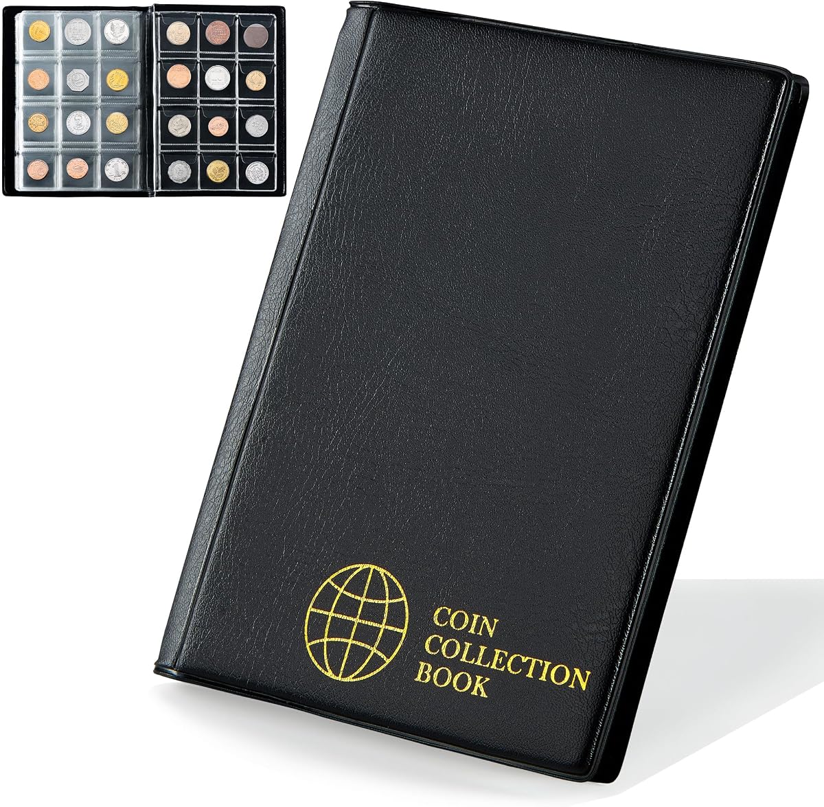 Coin Collection Album - Coin Holder Book Coin Storage Album Money Penny Pocket for Collectors CS01 (Pocket Size 30x30mm/1.2x1.2 in[120 Pockets], Elegant Black)