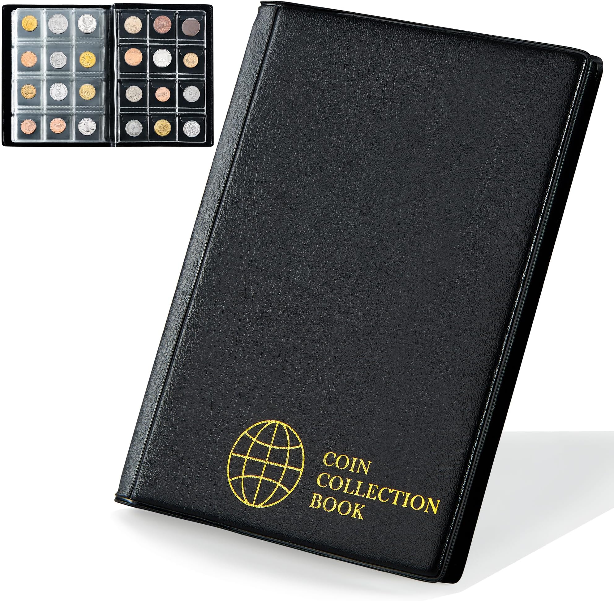 Uncle Paul Coin Collection Album - Coin Holder Book Coin Storage Album Money Penny Pocket for Collectors CS01 (Pocket Size 30x30mm/1.2x1.2 in[120 Pockets], Elegant Black)