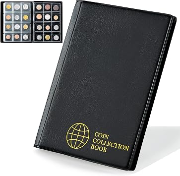 Coin Collection Album - Coin Holder Book Coin Storage Album Money Penny Pocket for Collectors CS01 Pocket Size 30x30mm/1.2x1.2 in[120 Pockets], Elegant Black