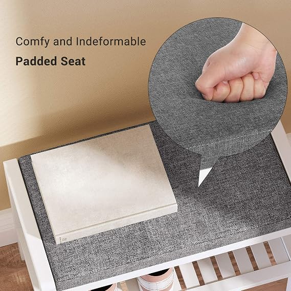 SONGMICS Shoe Rack Bench, Padded Seat, Storage Shelf, Holds Up to 350 lb