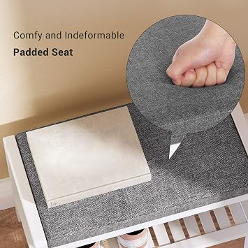SONGMICS Shoe Rack Bench, Padded Seat, Storage Shelf, Holds Up to 350 lb