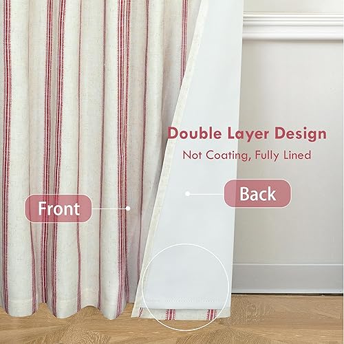 Vista 306 de DriftAway Cortinas opacas de mezcla de lino de 63 pulgadas de largo para dormitorio, cortinas de lino con estampado de rayas verticales, con Gris