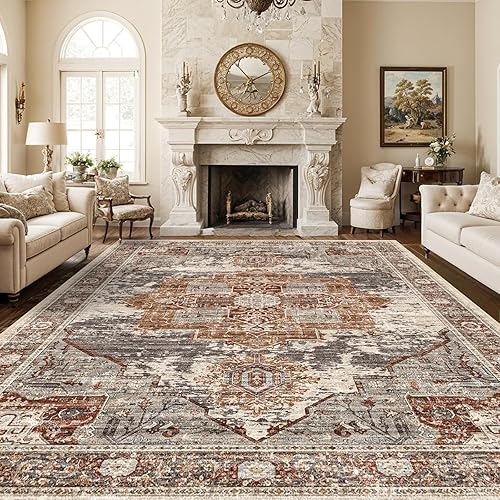 RUUGME Washable 10x14 Area Rugs - Large Rugs for Living Room Stain Resistant Carpet Vintage Rugs for Bedroom with Non Slip Backing Home Decor Floor Decoration Mat 10x14 Brick