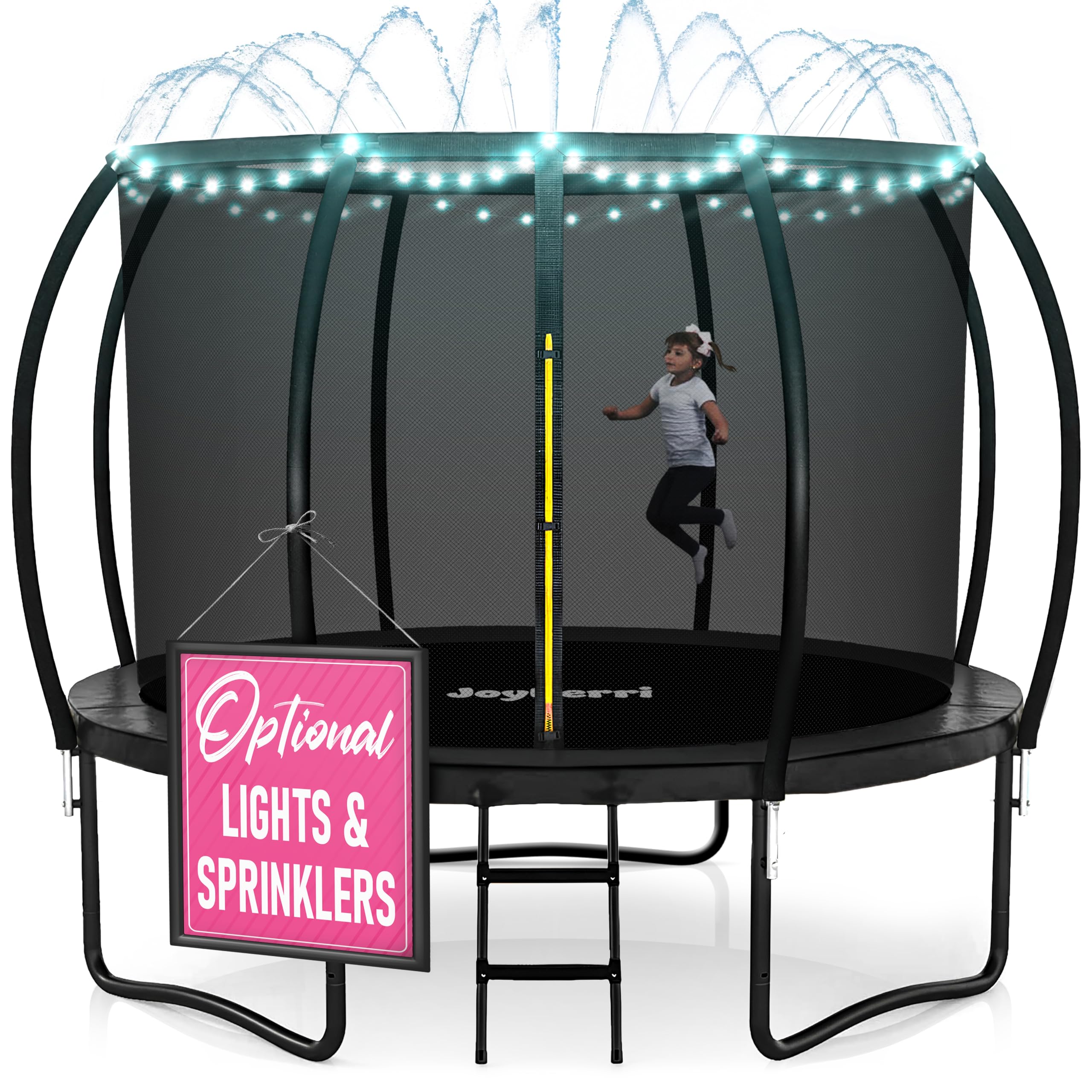 JoyBerri Outdoor Trampoline – with LED Lights, Net, Ladder, ASTM Certified