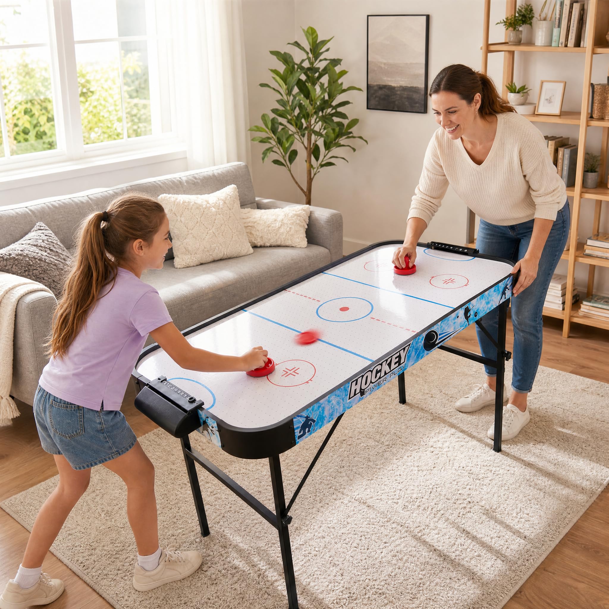 hotsizz Air Hockey Tisch, faltbar, 138 × 61 × 76 cm, ausgestattet mit zwei Schlägern und zwei Pucks, geeignet für Erwachsene und Kinder.