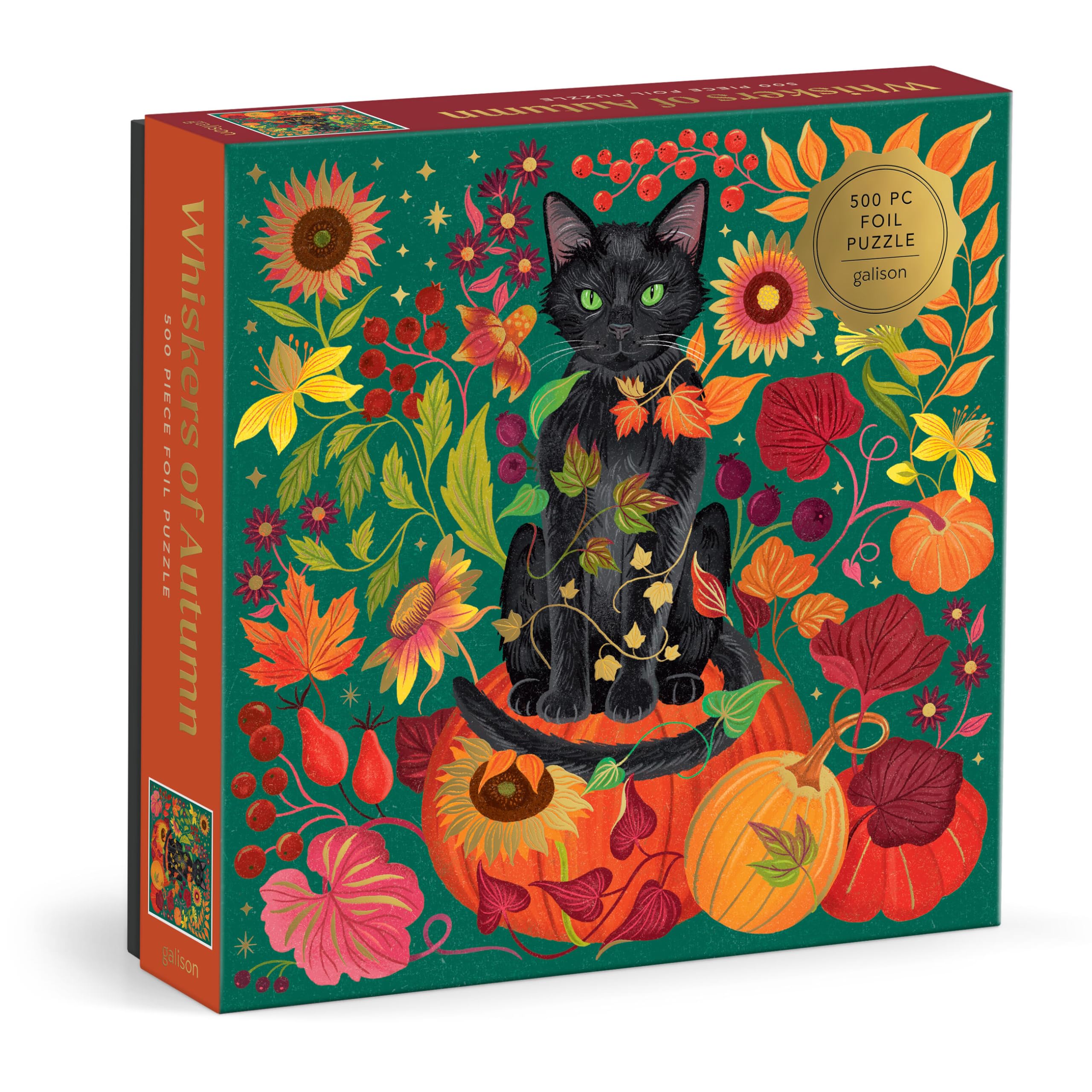 Whiskers of Autumn 500 Pc Puzzle with Foil for Adults | Illustrated by Dawn Cooper, Black…