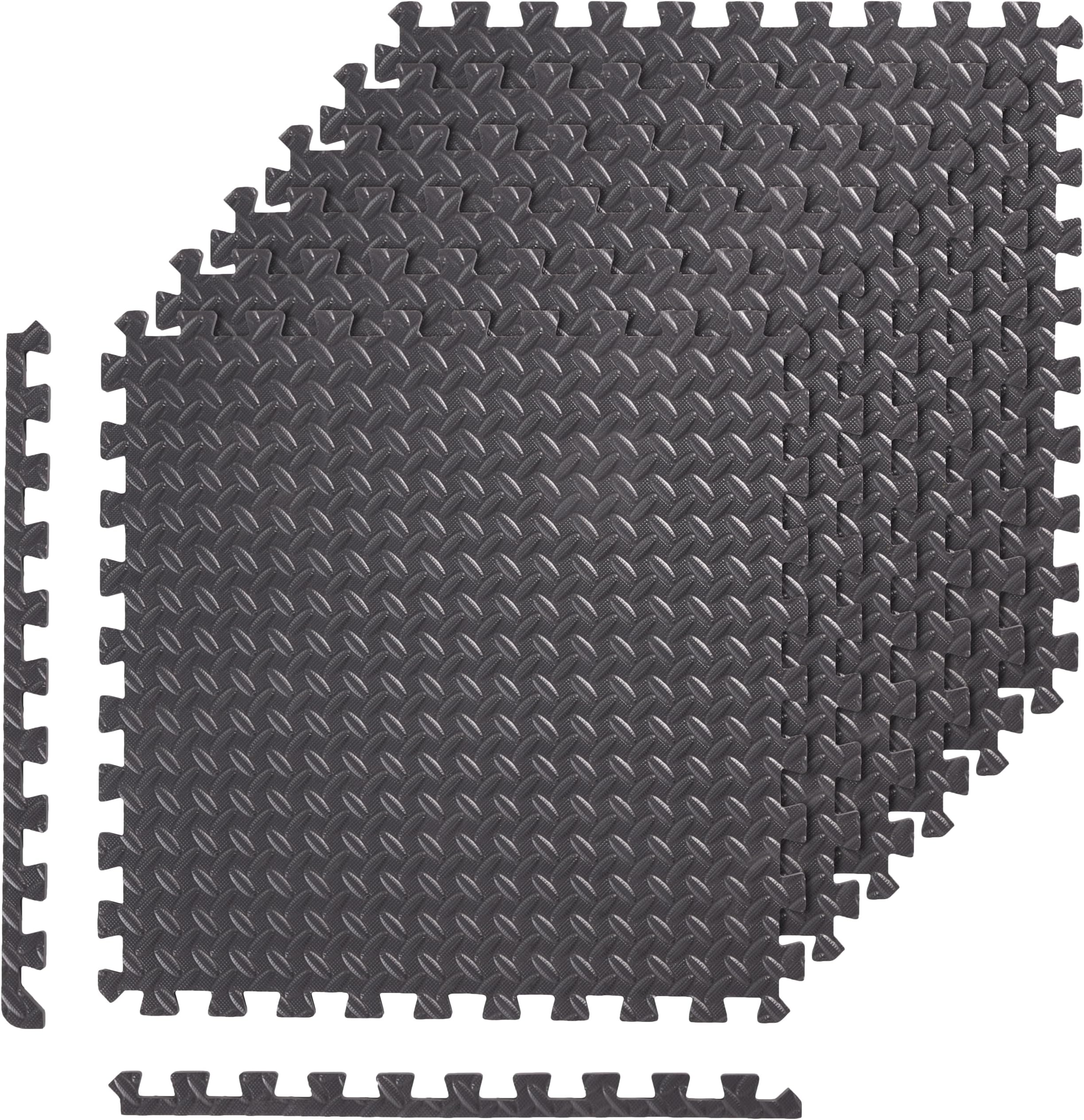 Amazon Basics Interlocking Foam Floor Mat Tiles for Home Gym Exercise, 24.7 x 24.7 x .5 Inches, Black - Pack of 6