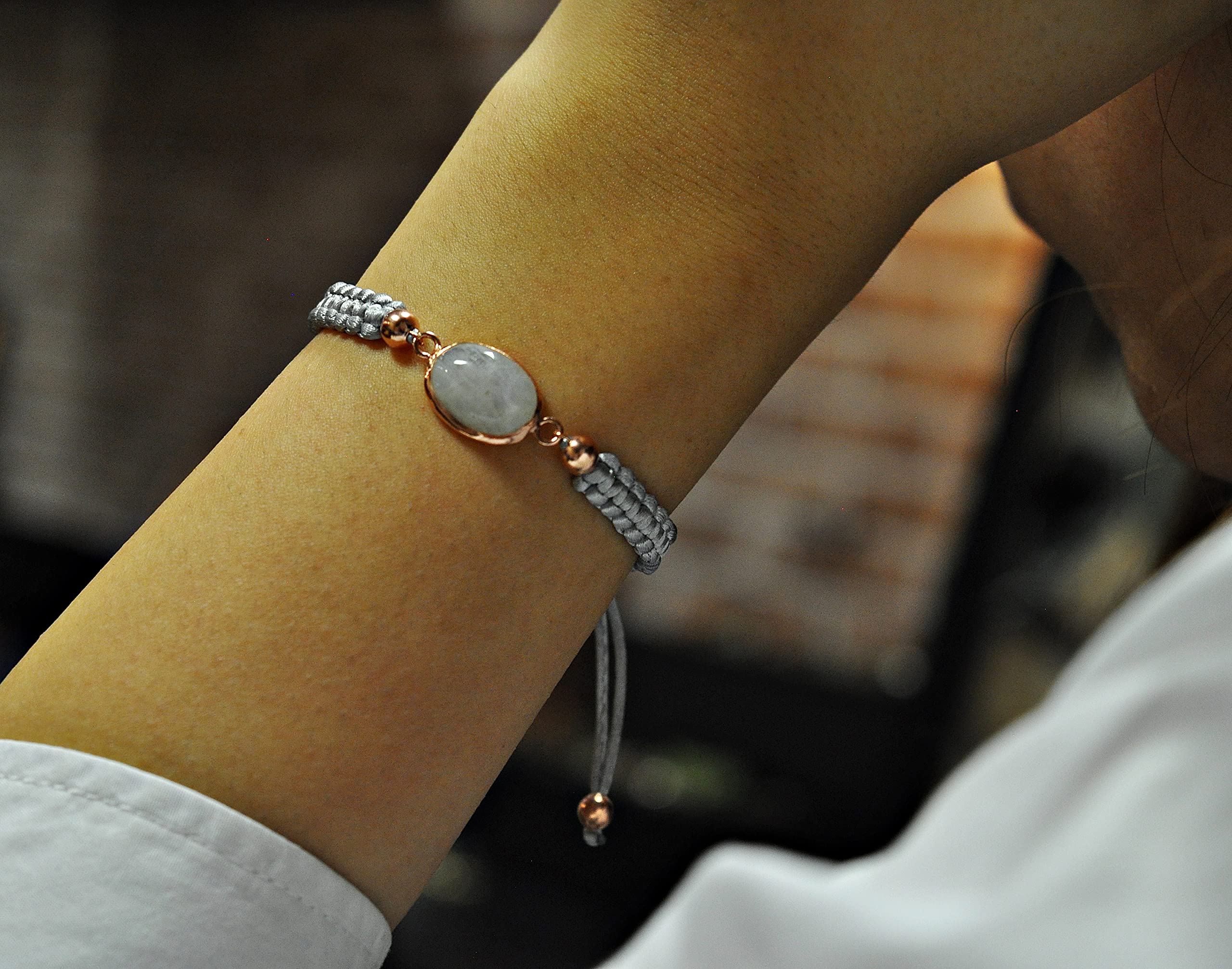 925 Silber - Mondstein - geflochtenes Armband - Makramee - Perfektes Geschenk - Einzigartig - Geschenk für Sie - Weiß - Muttertagsgeschenk - Anpassbar - Geschenk - Handmade