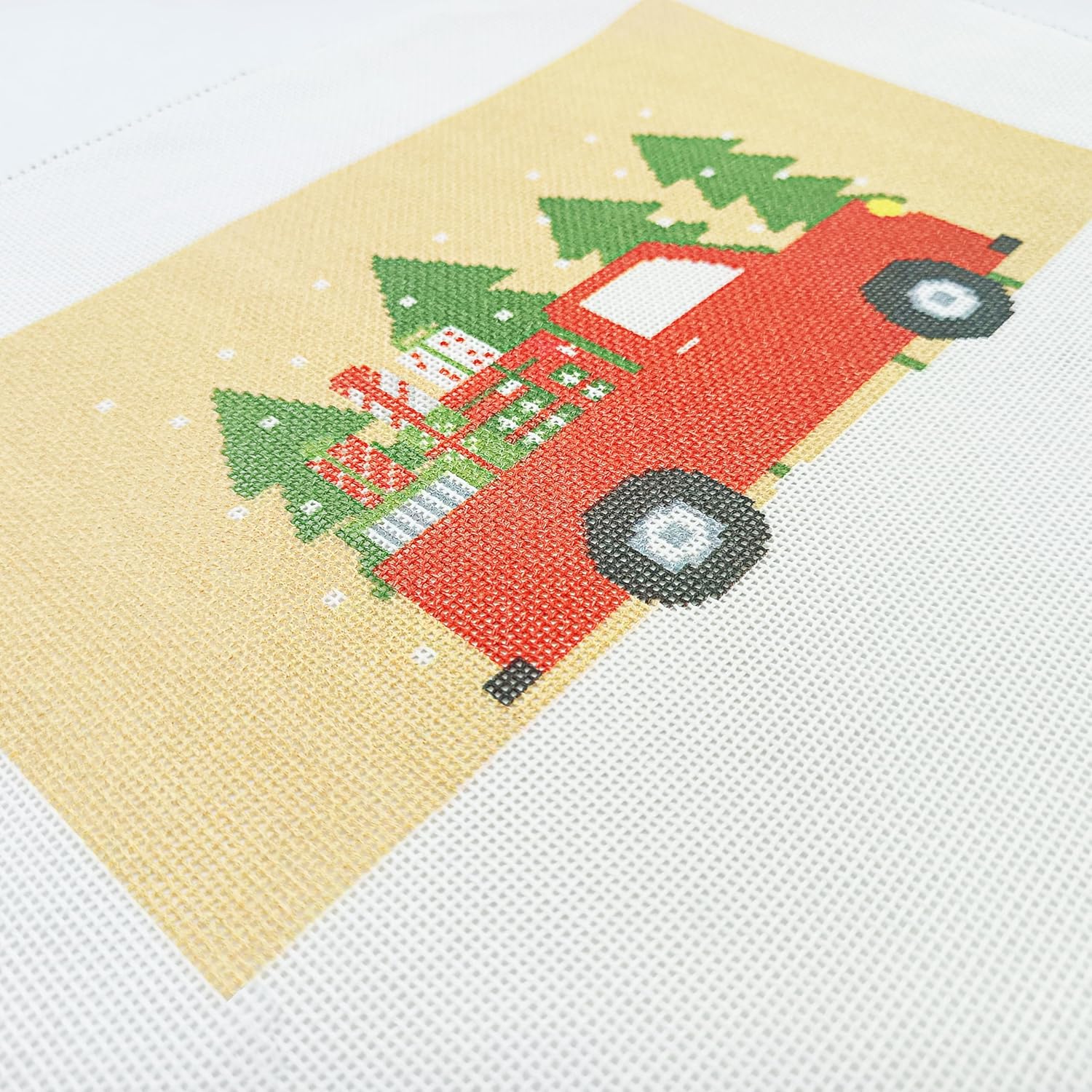 Howie's Needlepoint Needlepoint Canvas, 18CT Embroidery Stamped Patterns for Beginners or Advance, Christmas Patterns Printed Canvas(Christmas - Car in the Winter,8.2x9.5in)
