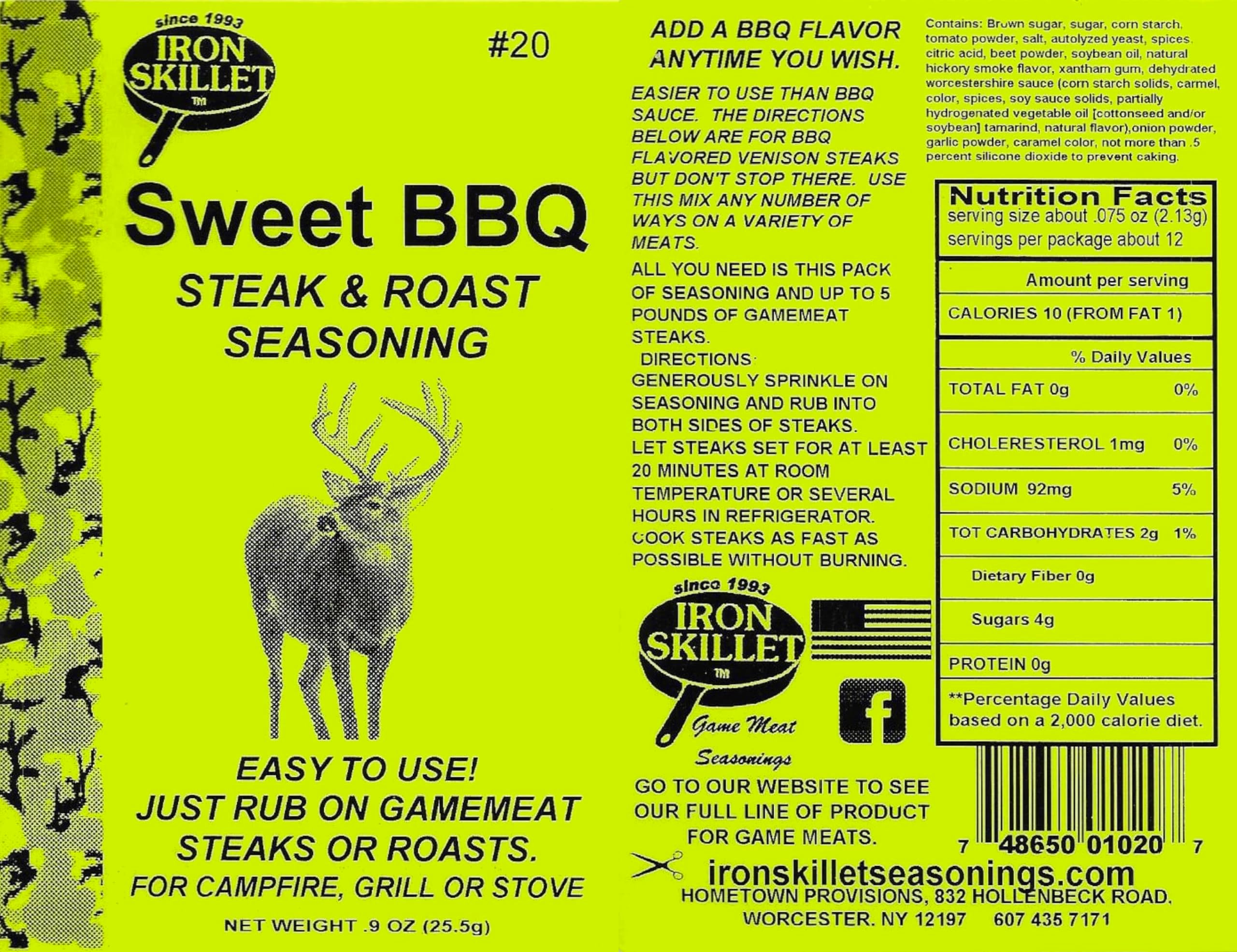 Deer Sweet BBQ Steak & Venison Roast Rub, by Iron Skillet Seasonings -Great on Wild Game, Pork, Beef and chicken!