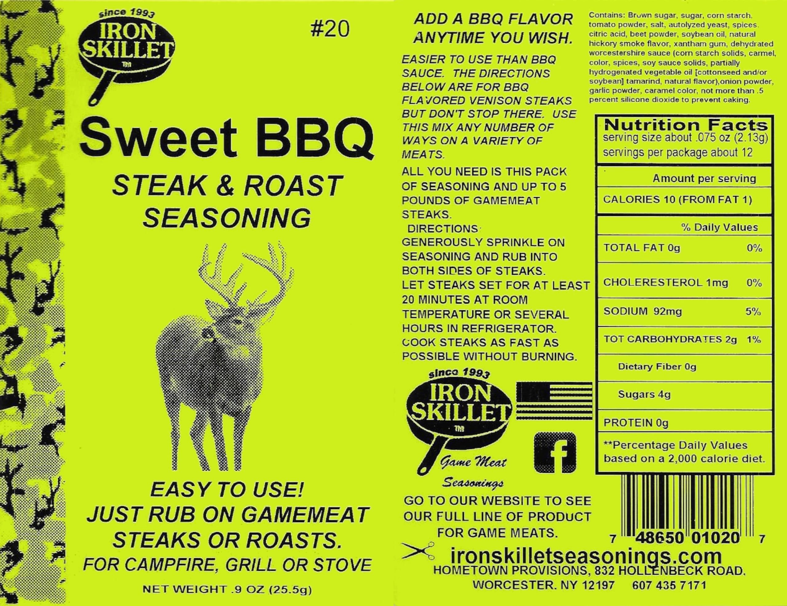Sweet BBQ Steak & Roast Venison Rub, by Iron Skillet Seasonings -Great on Wild Game, Pork, Beef and chicken!