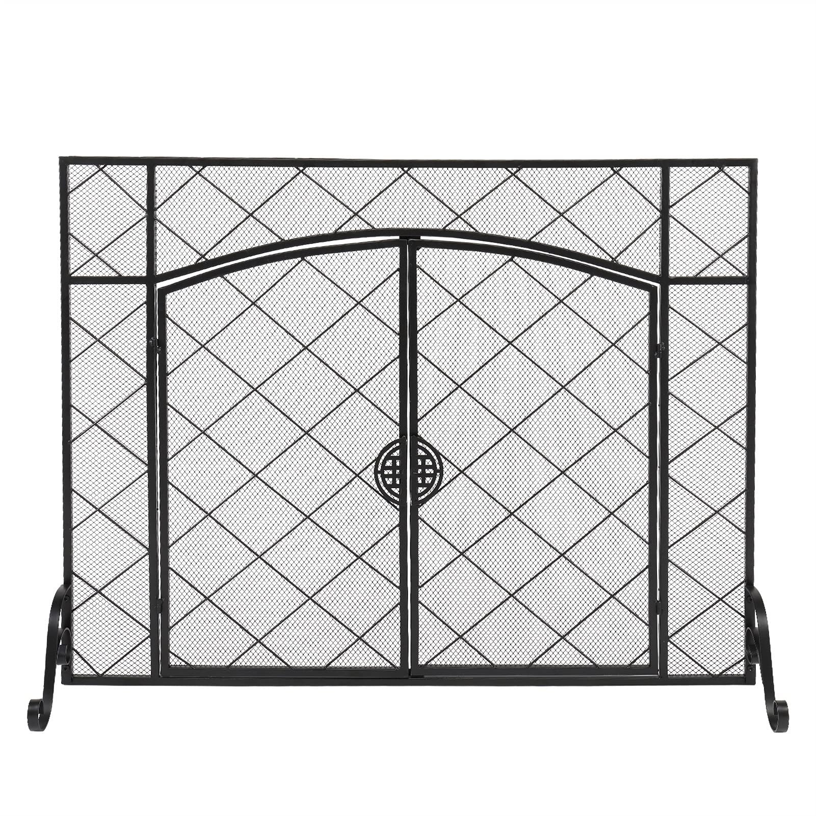 Schermi per Caminetti di Guardia Caminetto Schermo sottile Rhombus Rhombus piccola decorazione della griglia Doppia porta quadrato in ferro battuto 111x13x84cm Accessori per Caminetti in Rete Decorati