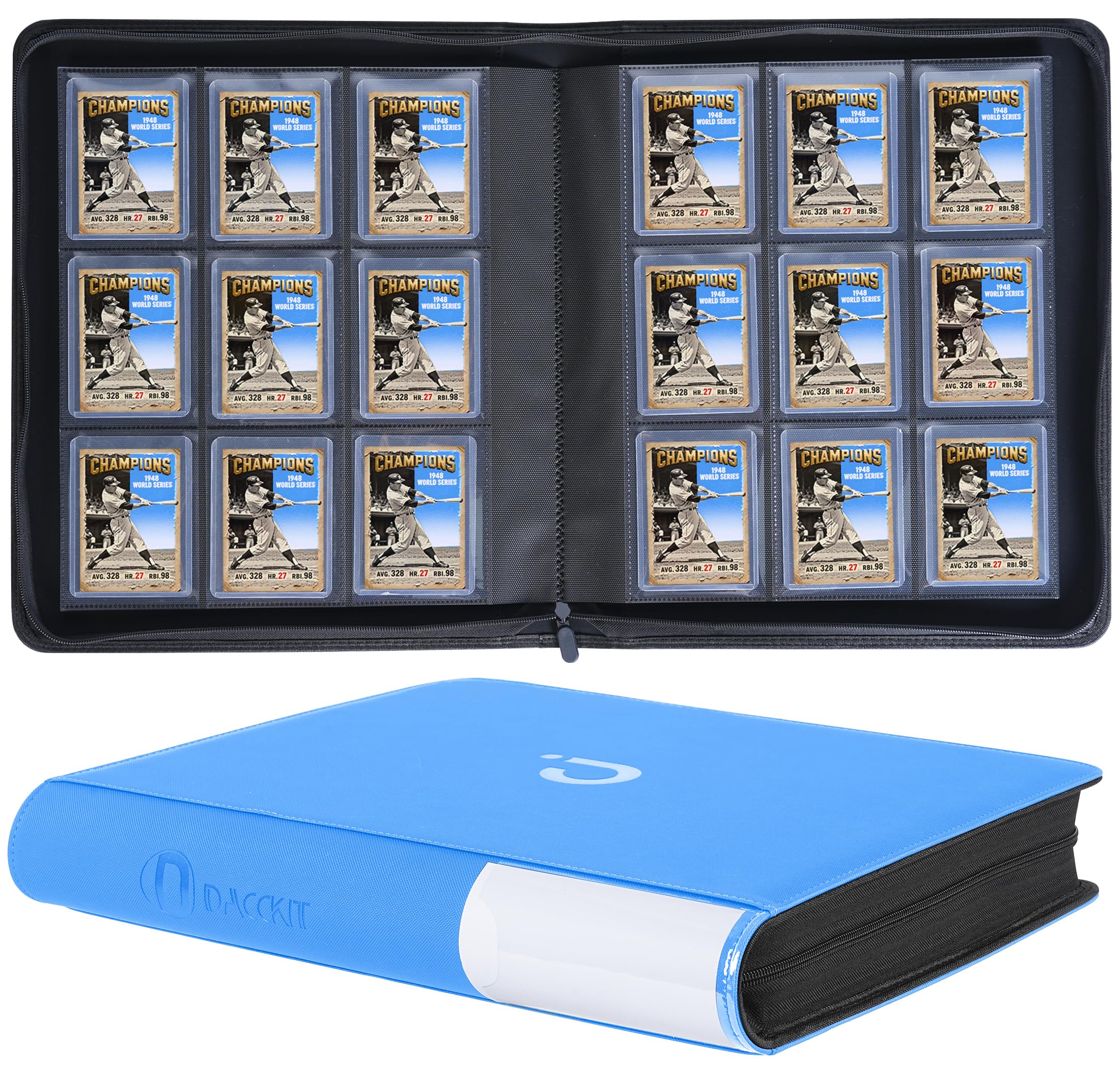 D DACCKIT Toploader Binder, Holds 288 Toploaders - 9 Pocket Top Loader Binder for 3" x 4" Rigid Card Holders for Trading Cards or Sports Cards - Model C,Sky Blue — image 1