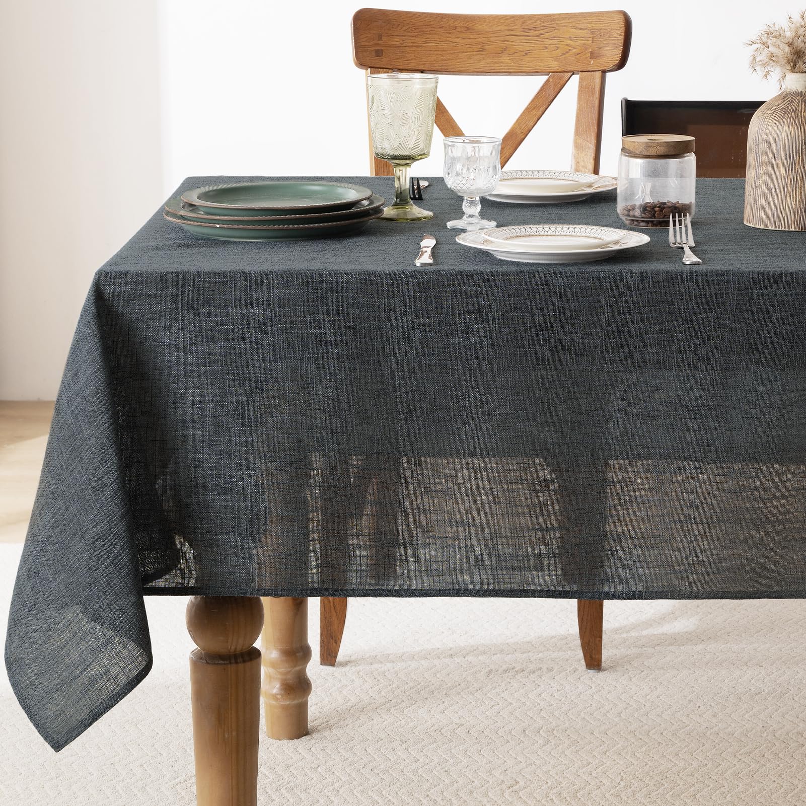 FIBORIA Faux Line Table Cloth 300 GSM rectangular and Round,Dark Grey,140x200 cm,78x55 Inch — image 1