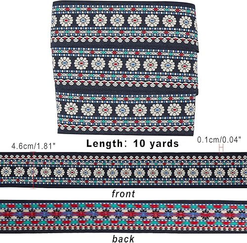 Miniatura 5 de SUPERFINDINGS Cinta jacquard vintage de 10 yardas, 1-34 pulgadas (1.811 in), costura jacquard con patrón de flores, cinta de encaje bordada gruesa,