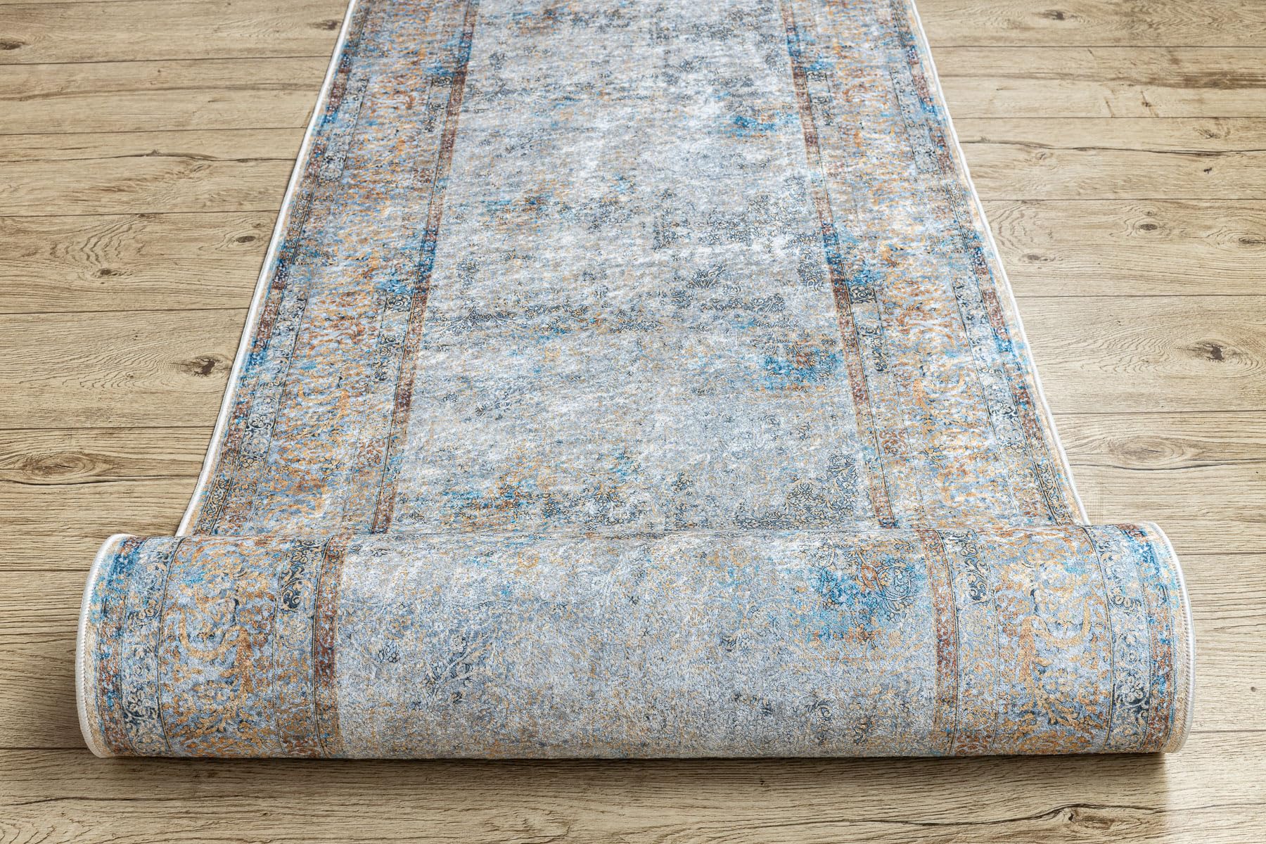 rugsx Läufer Antirutsch Lotus BORDERO 95111 Grau/Beige - Waschbar - 60x400 cm- Rutschfester Teppich für Flur & Küche