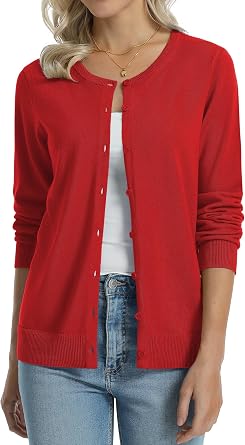 QUALFORT Womens 100% Cotton Lightweight Cardigans Long Sleeve Sweater | Button Down Long Sleeve Knit Open Front Casual Layering Everyday