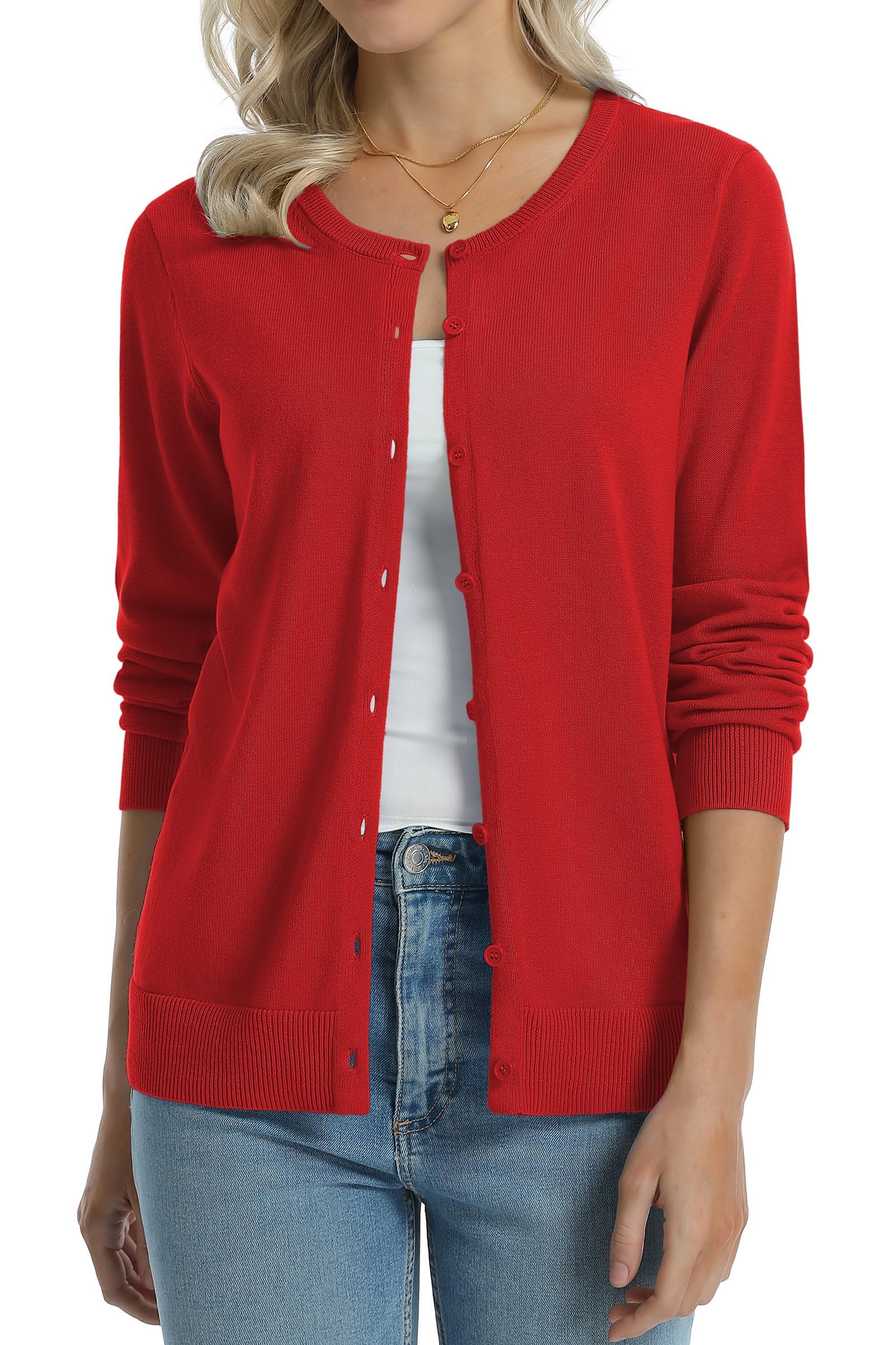 QUALFORT Women's 100% Cotton Lightweight Cardigans Long Sleeve Sweater