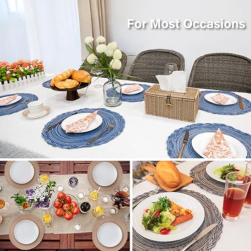 Miniatura 6 de myHomeBody Juego de 8 manteles individuales redondos trenzados, tejidos resistentes al calor, manteles individuales para mesas de comedor, tapetes