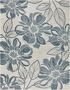 Gertmenian Indoor Outdoor Casual Area Rug - 6x9 Medium, Fade Resistant, Ideal for High Traffic in Living Room, Bedroom, Patio - Woodbury Floral, Navy, 28814