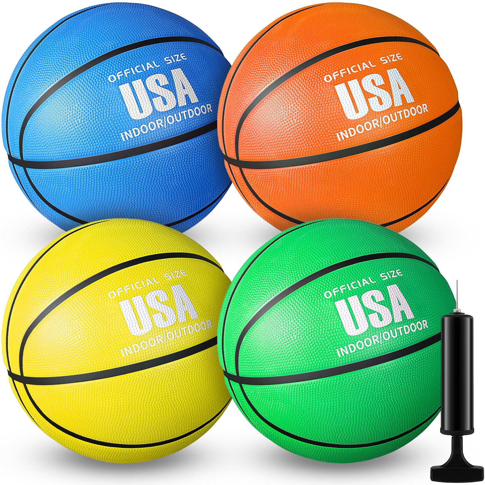 Libima 4 Pcs Rubber Basketball with Pump Official Size Indoor Outdoor Basketball Game Practice Training Kids Women Men Streetball Back to School Sport Gift