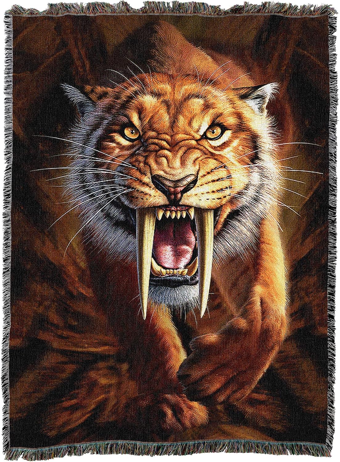 Pure Country Weavers Sabertooth Tiger Blanket by Jerry LoFaro - Prehistoric Animal Gift Tapestry Throw Woven from Cotton - Made in the USA (72x54)