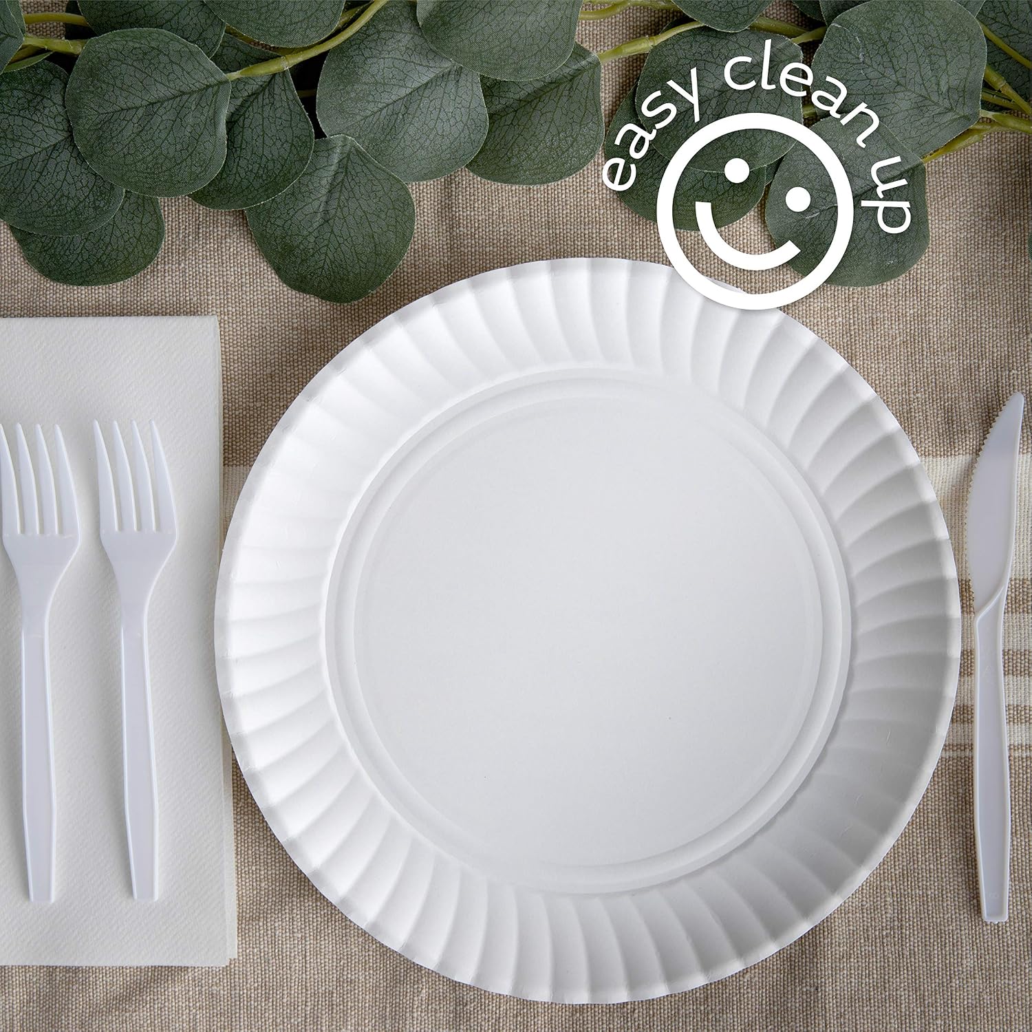 Plasticpro Disposable White Uncoated Paper Plates (1000, 9'' Inch)